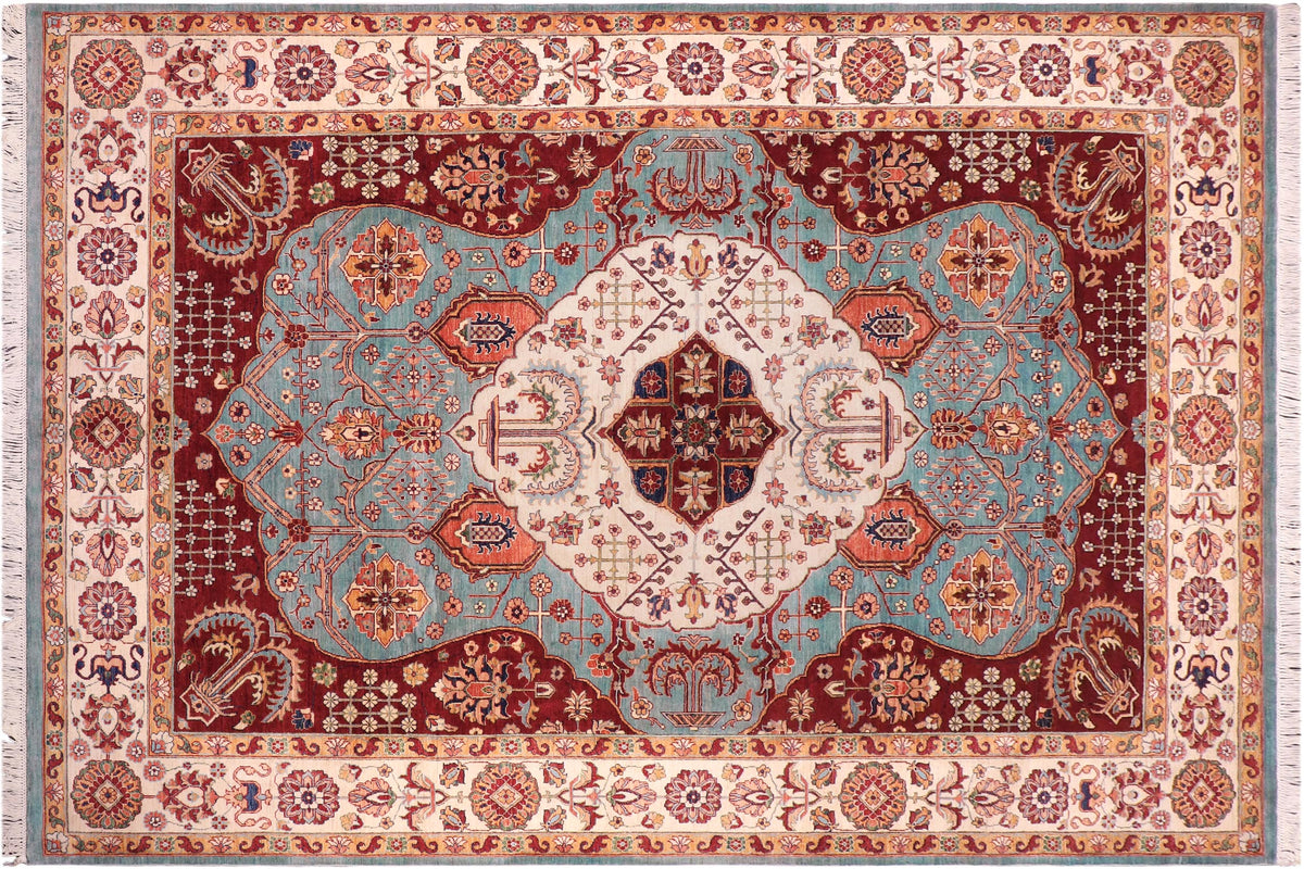 handmade Traditional Kafkaz Blue Beige Hand Knotted RECTANGLE 100% WOOL area rug 8' x 12'