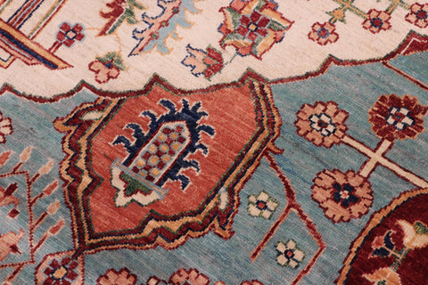 handmade Traditional Kafkaz Blue Beige Hand Knotted RECTANGLE 100% WOOL area rug 8' x 12'