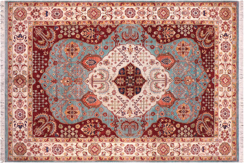 handmade Traditional Kafkaz Blue Beige Hand Knotted RECTANGLE 100% WOOL area rug 8' x 12'