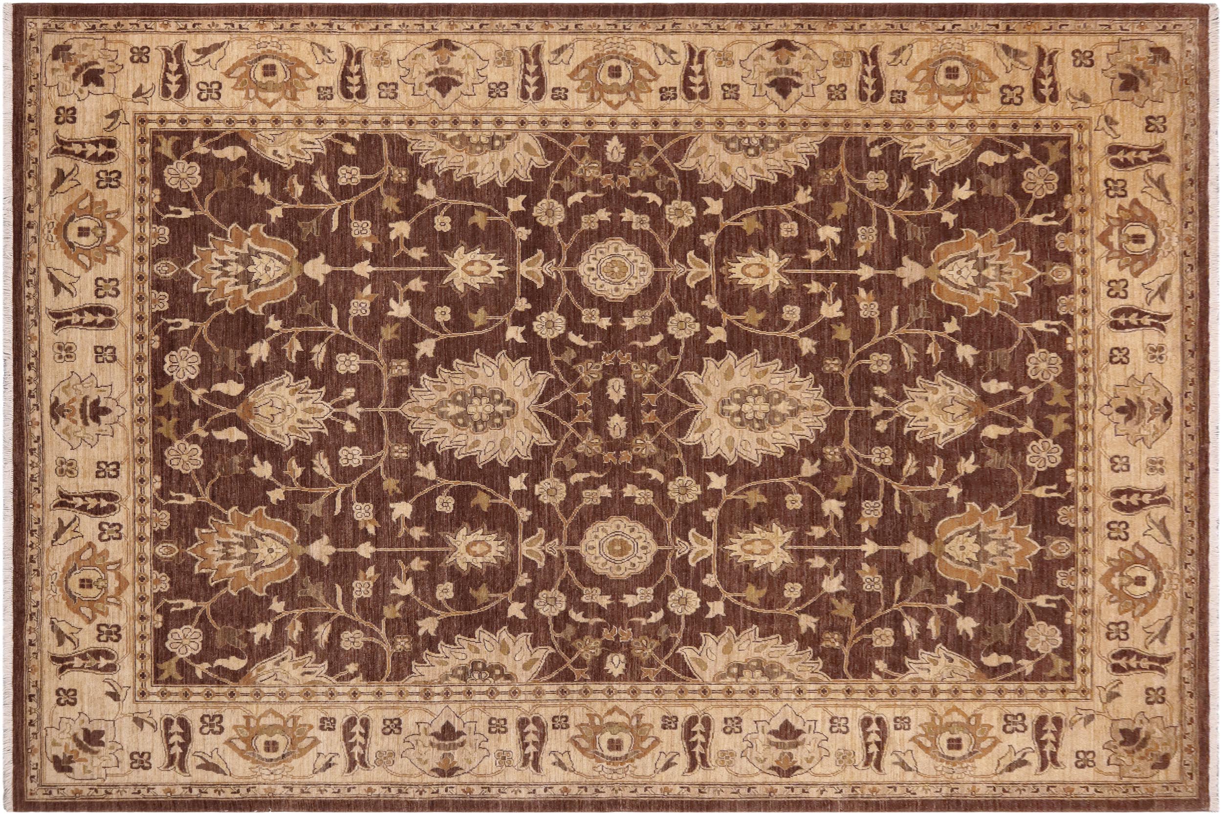 handmade Transitional Kafkaz Brown Beige Hand Knotted RECTANGLE 100% WOOL area rug 9' x 12'