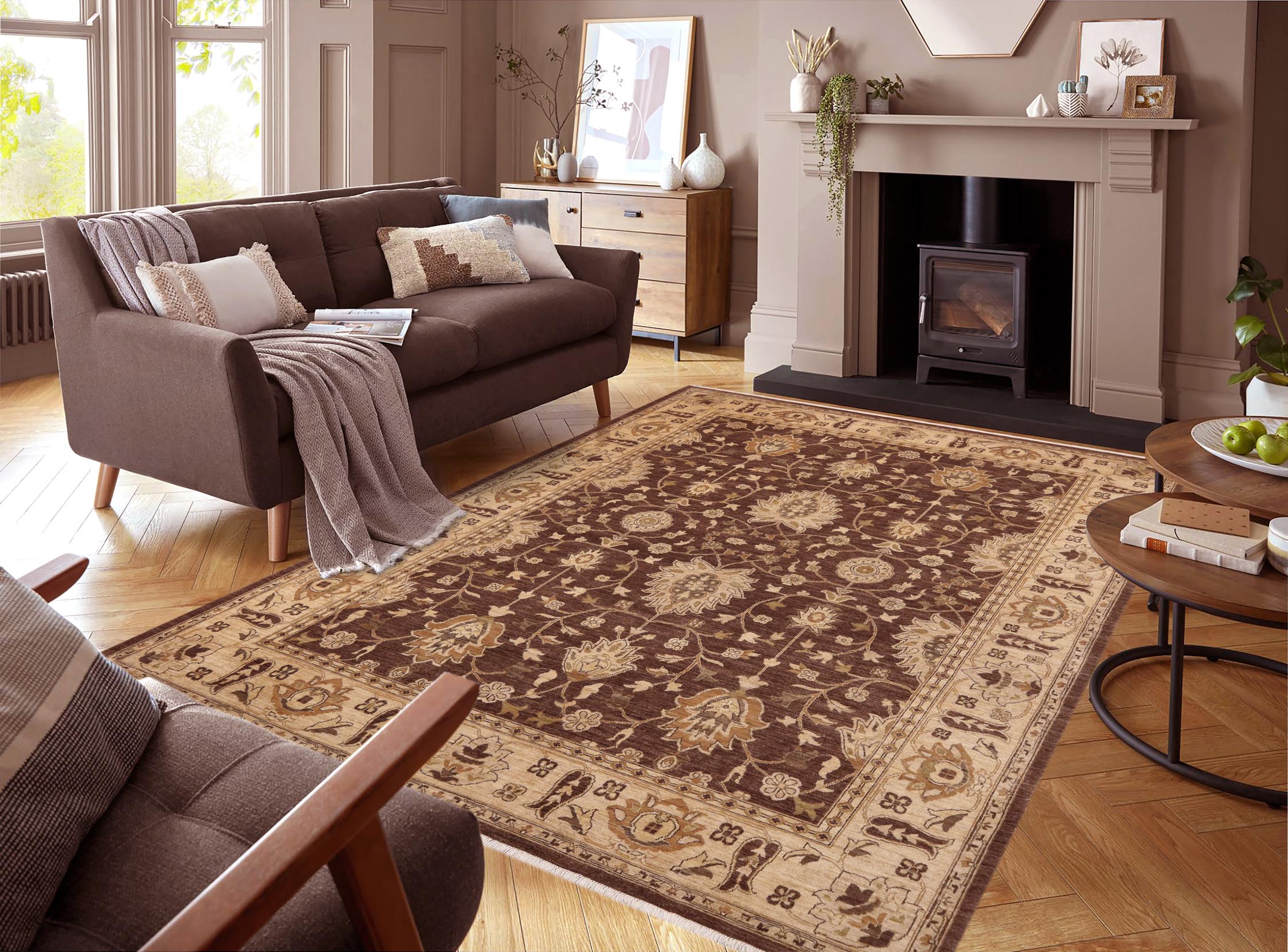 handmade Transitional Kafkaz Brown Beige Hand Knotted RECTANGLE 100% WOOL area rug 9' x 12'