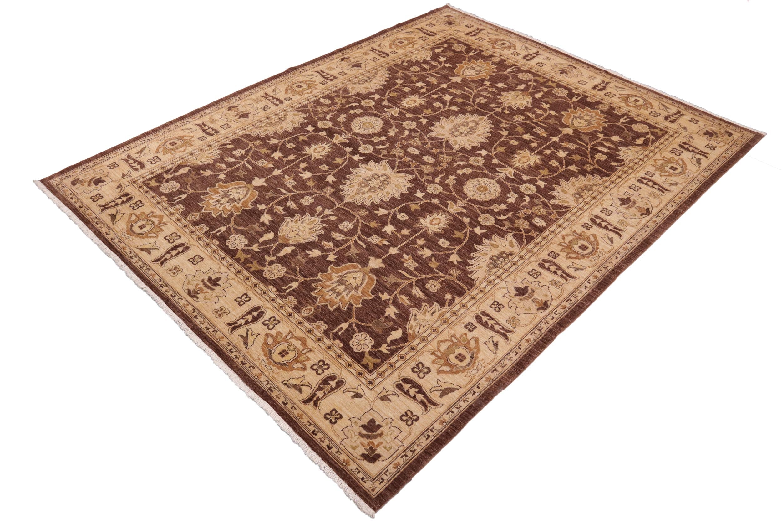 handmade Transitional Kafkaz Brown Beige Hand Knotted RECTANGLE 100% WOOL area rug 9' x 12'