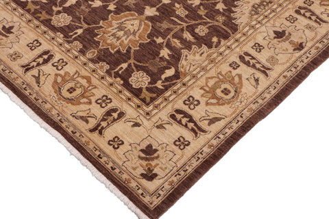 handmade Transitional Kafkaz Brown Beige Hand Knotted RECTANGLE 100% WOOL area rug 9' x 12'