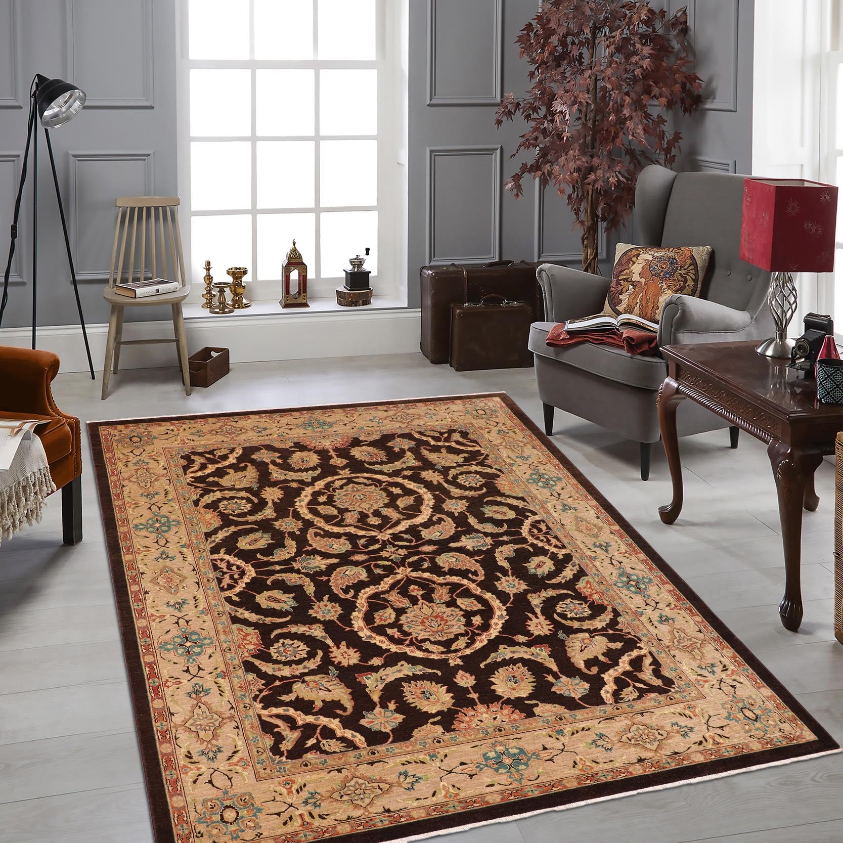handmade Traditional Kafkaz Brown Tan Hand Knotted RECTANGLE 100% WOOL area rug 9x12