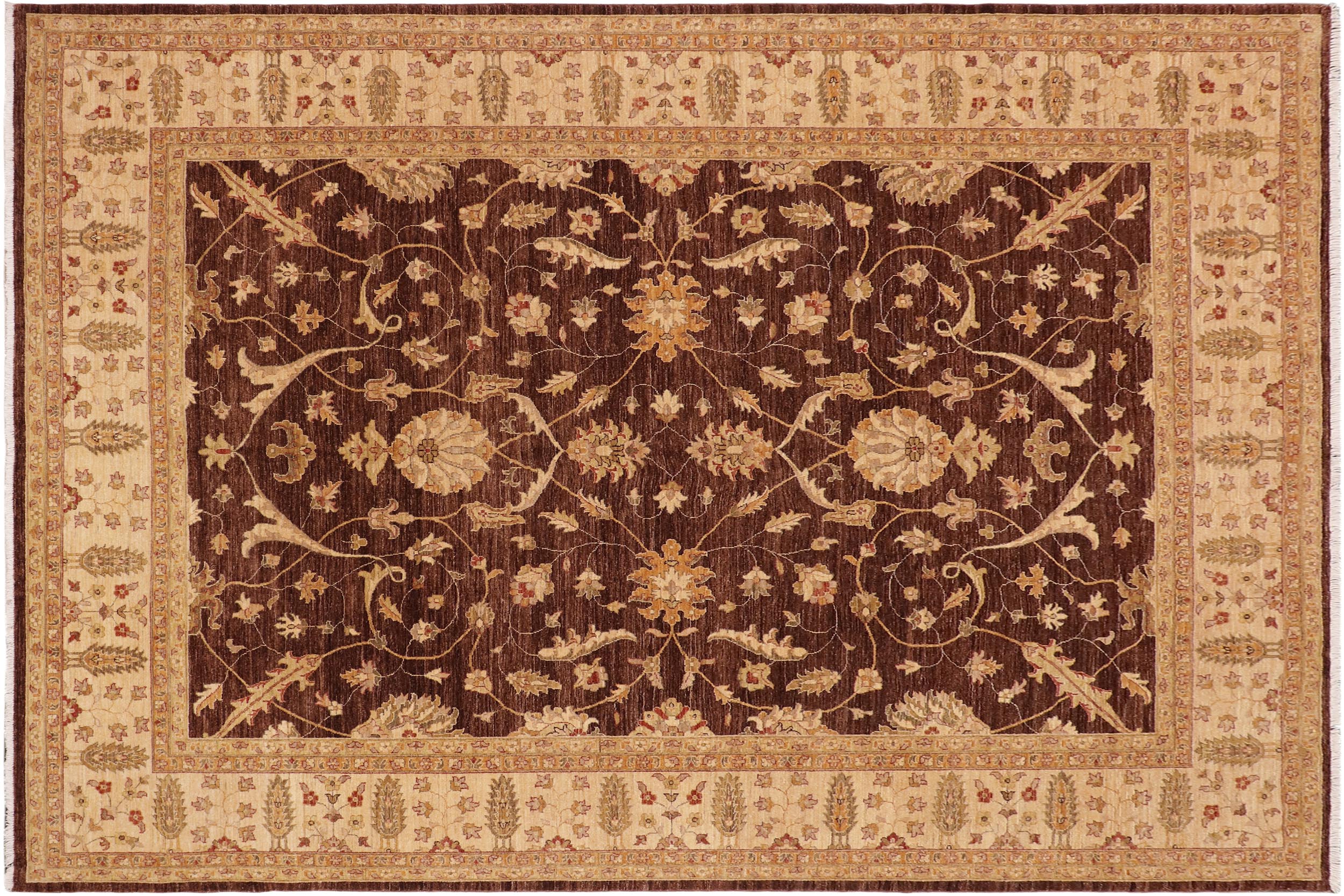 handmade Transitional Kafkaz Brown Beige Hand Knotted RECTANGLE 100% WOOL area rug 9' x 11'
