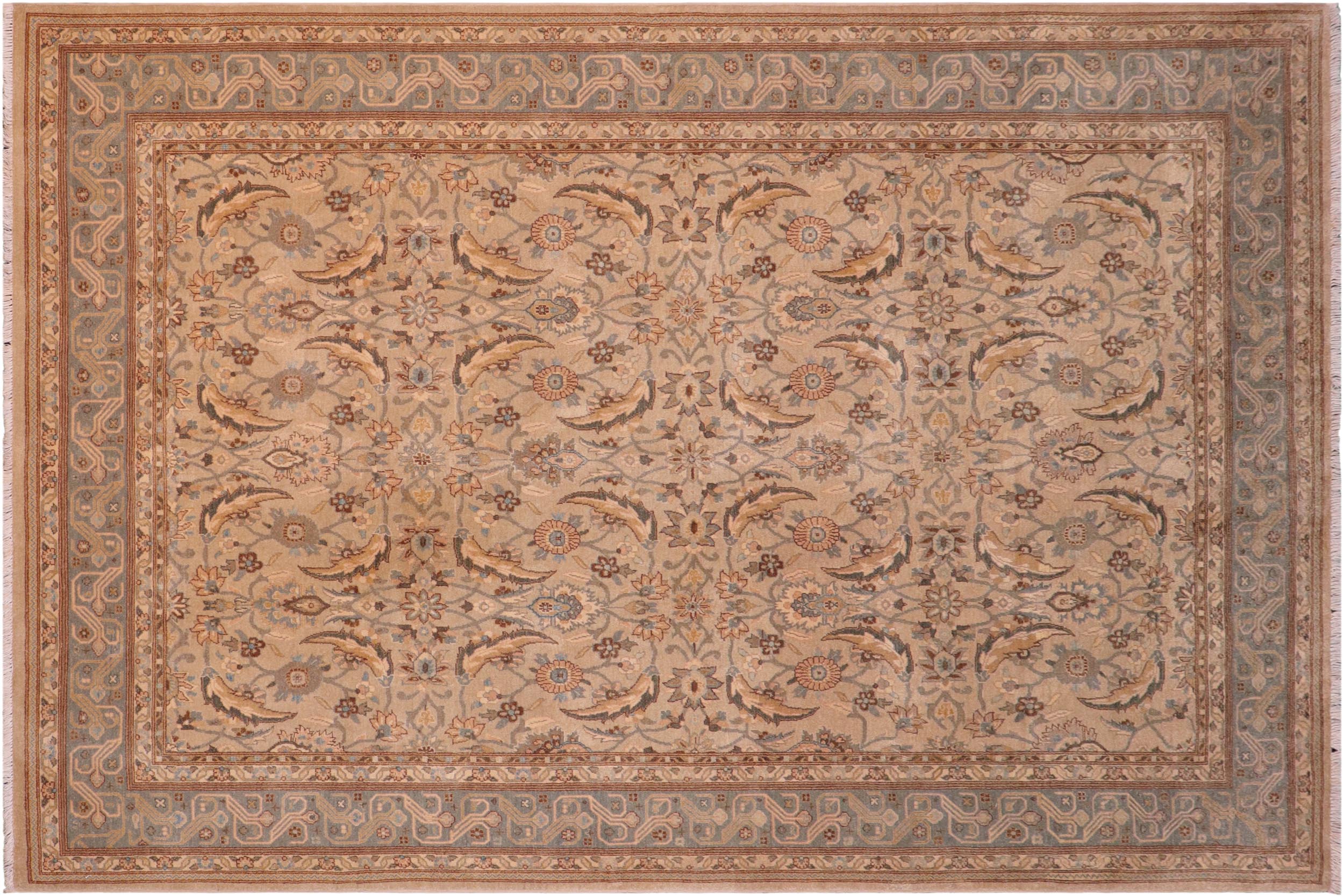 handmade Transitional Lahore Lt. Gray Lt. Green Hand Knotted RECTANGLE 100% WOOL area rug 6' x 9'