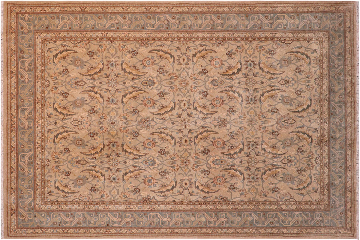 handmade Transitional Lahore Lt. Gray Lt. Green Hand Knotted RECTANGLE 100% WOOL area rug 6' x 9'