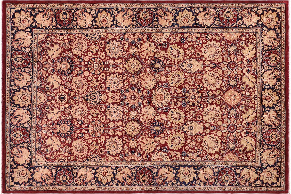 handmade Transitional Kirman Aubergine Blue Hand Knotted RECTANGLE 100% WOOL area rug 6 x 9