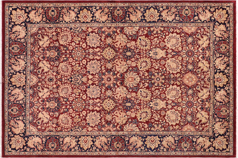 handmade Transitional Kirman Aubergine Blue Hand Knotted RECTANGLE 100% WOOL area rug 6 x 9