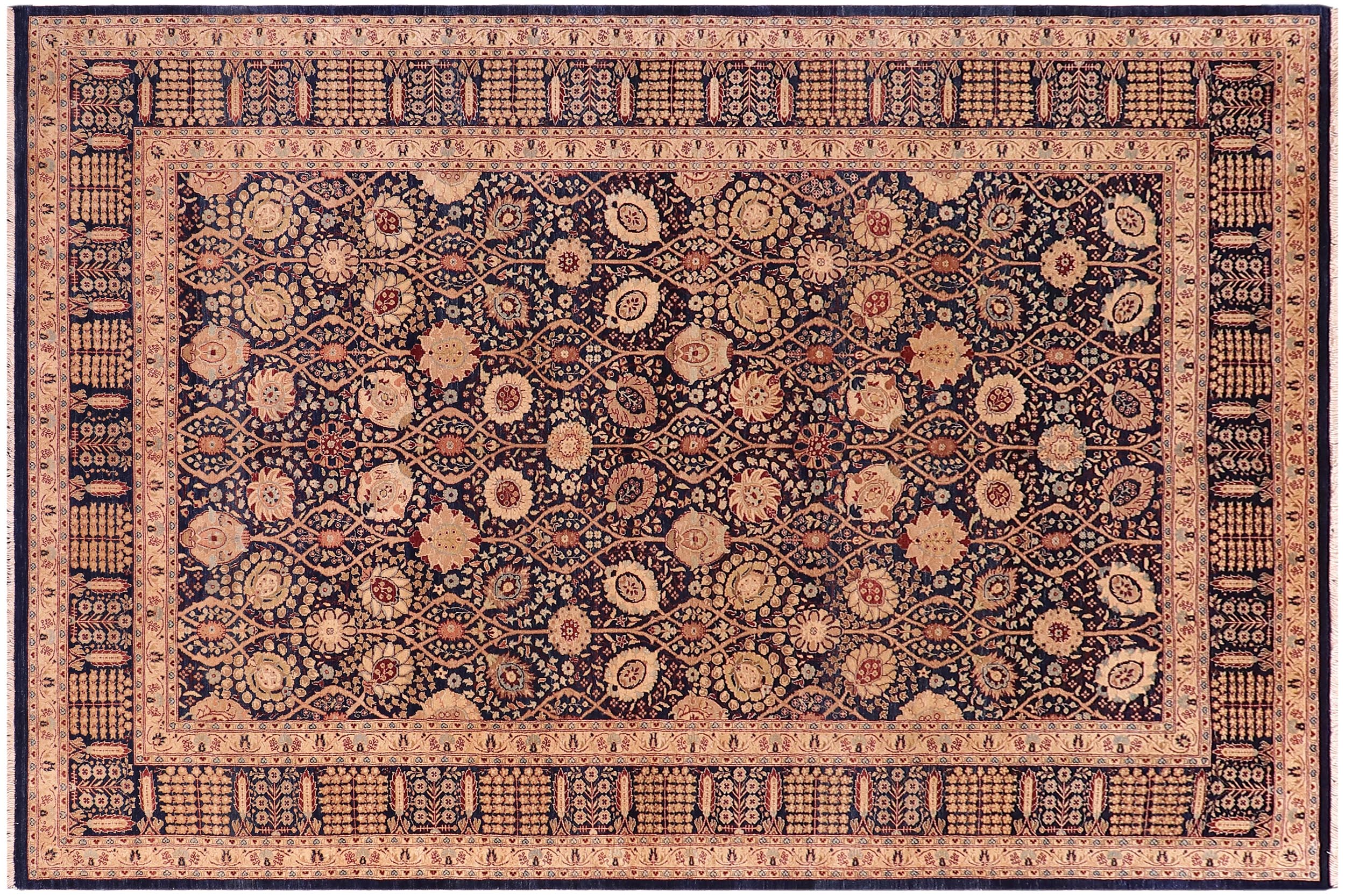 handmade Transitional Tabriz Blue Blue Hand Knotted RECTANGLE 100% WOOL area rug 6 x 9