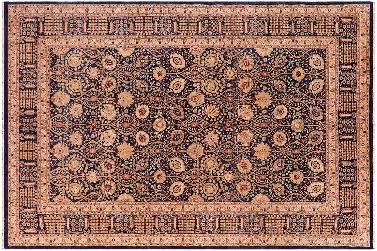 handmade Transitional Tabriz Blue Blue Hand Knotted RECTANGLE 100% WOOL area rug 6 x 9