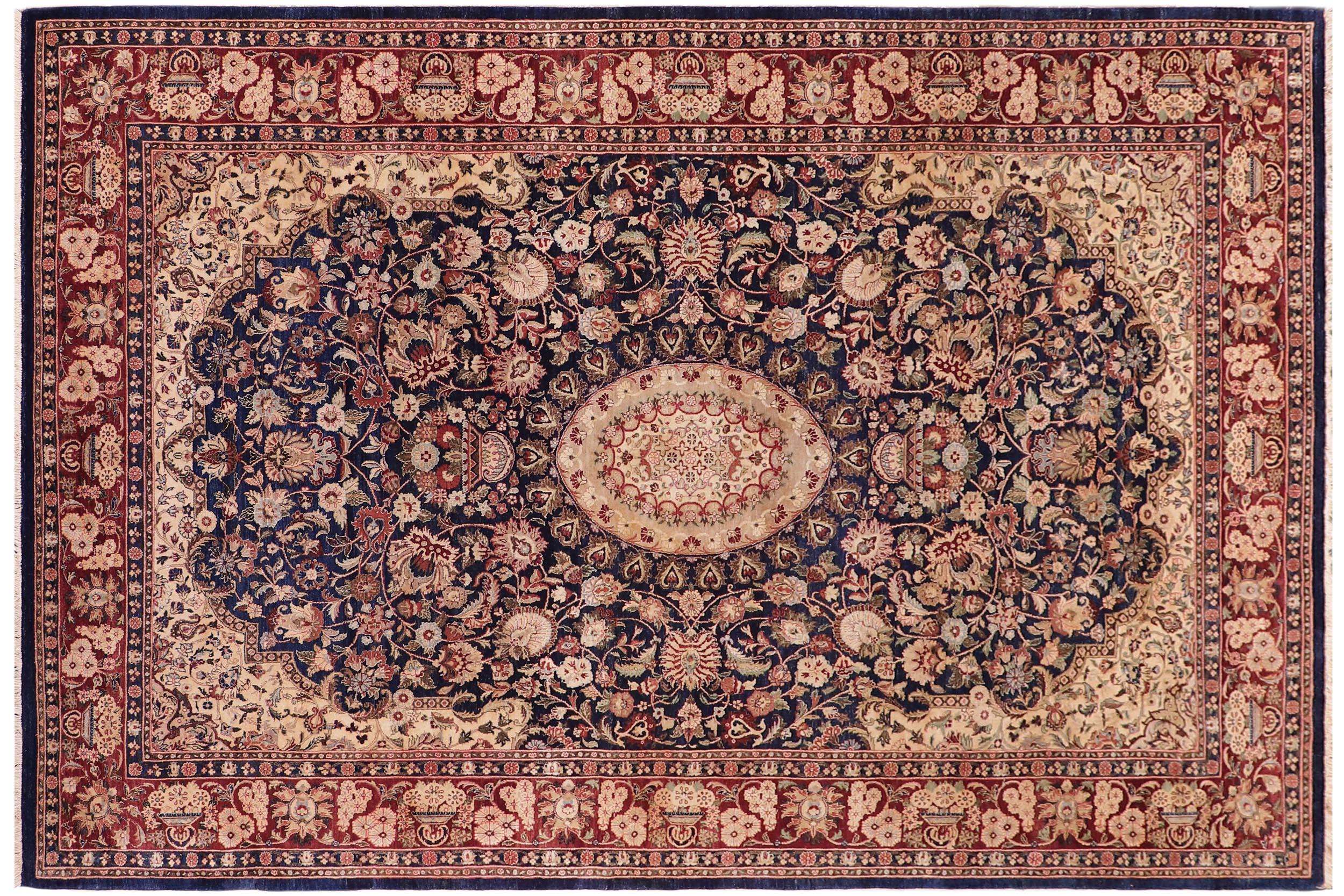 handmade Traditional Hussani Blue Aubergine Hand Knotted RECTANGLE 100% WOOL area rug 6 x 9