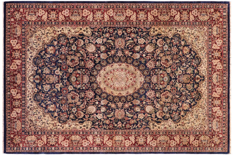 handmade Traditional Hussani Blue Aubergine Hand Knotted RECTANGLE 100% WOOL area rug 6 x 9