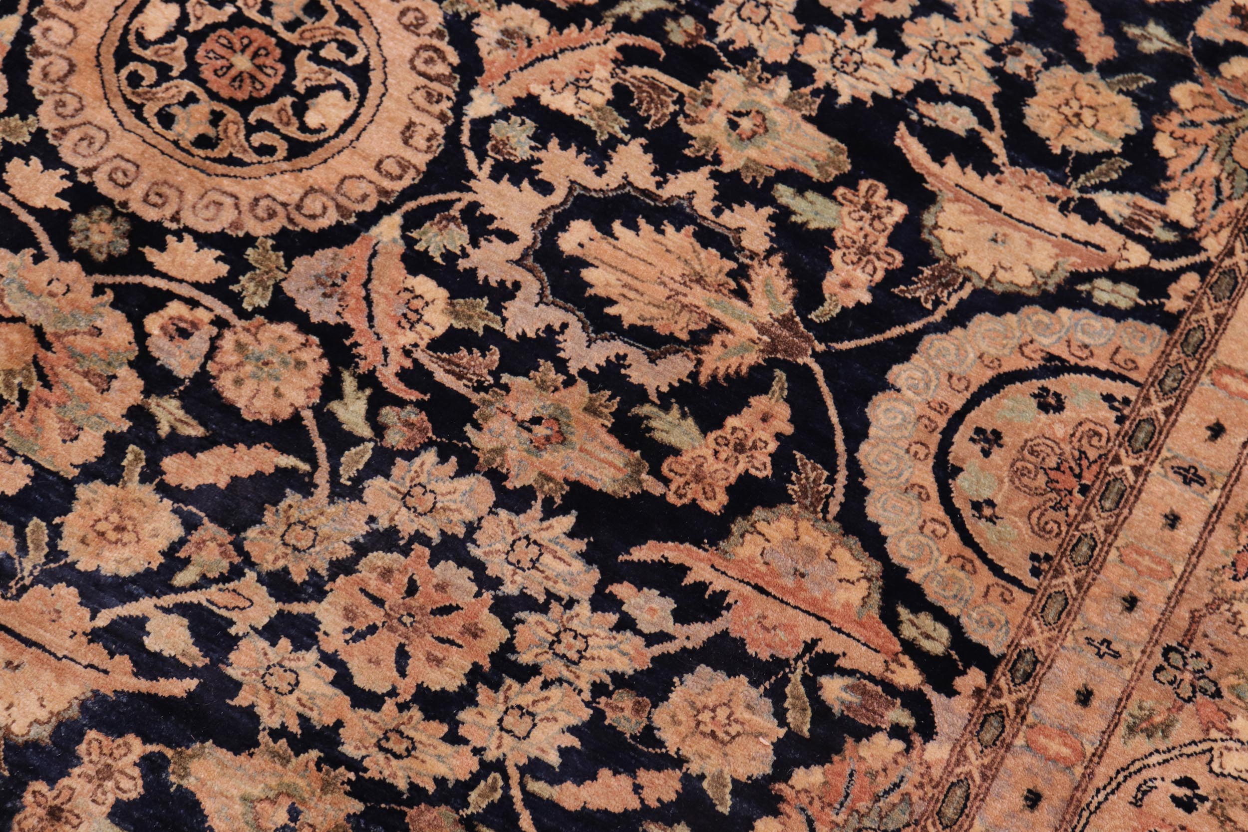 handmade Traditional Agra Tabriz Blue Tan Hand Knotted RECTANGLE 100% WOOL area rug 6 x 9