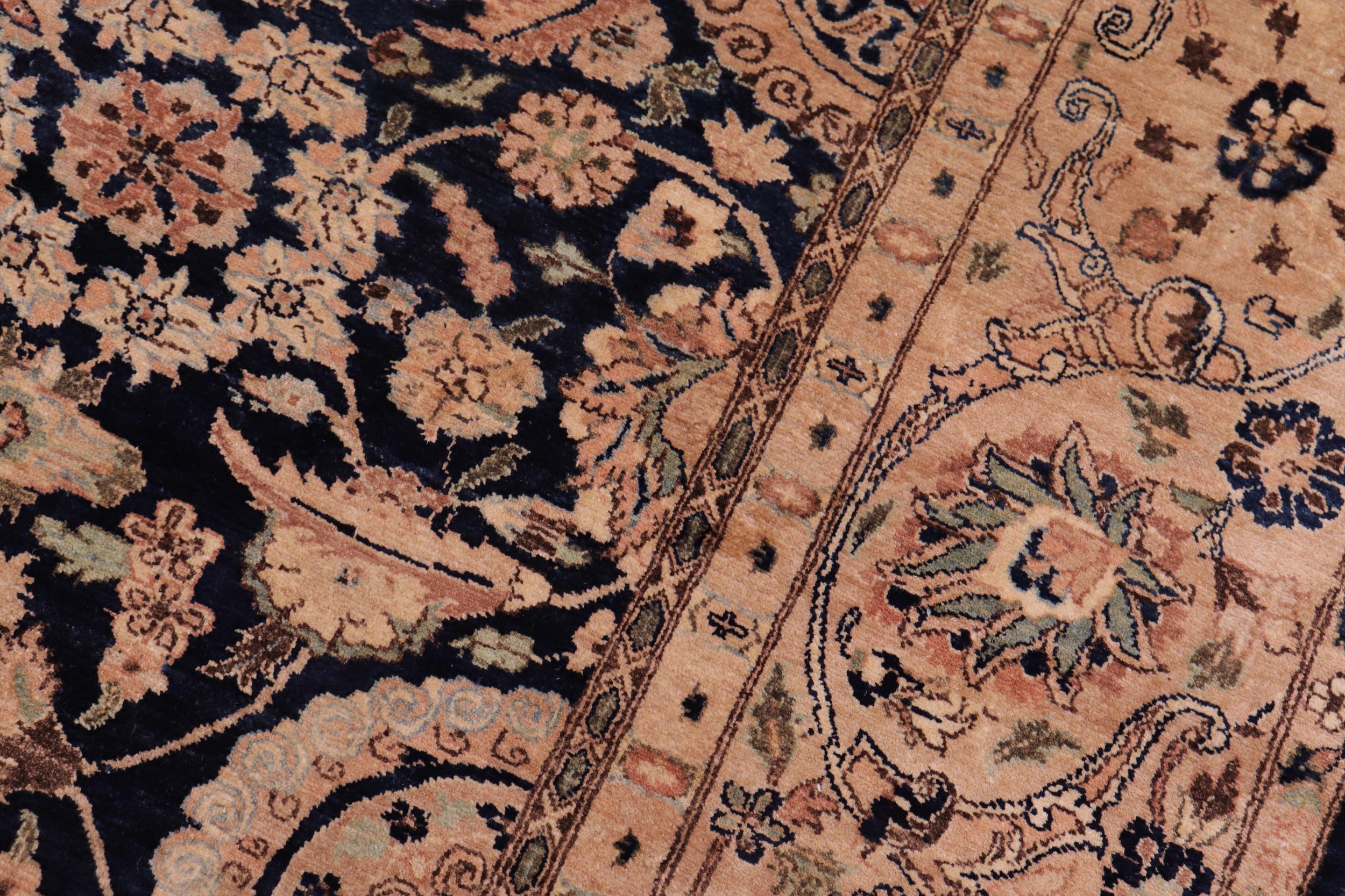 handmade Traditional Agra Tabriz Blue Tan Hand Knotted RECTANGLE 100% WOOL area rug 6 x 9