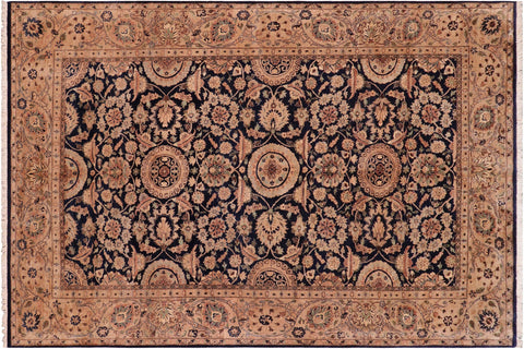 handmade Traditional Agra Tabriz Blue Tan Hand Knotted RECTANGLE 100% WOOL area rug 6 x 9