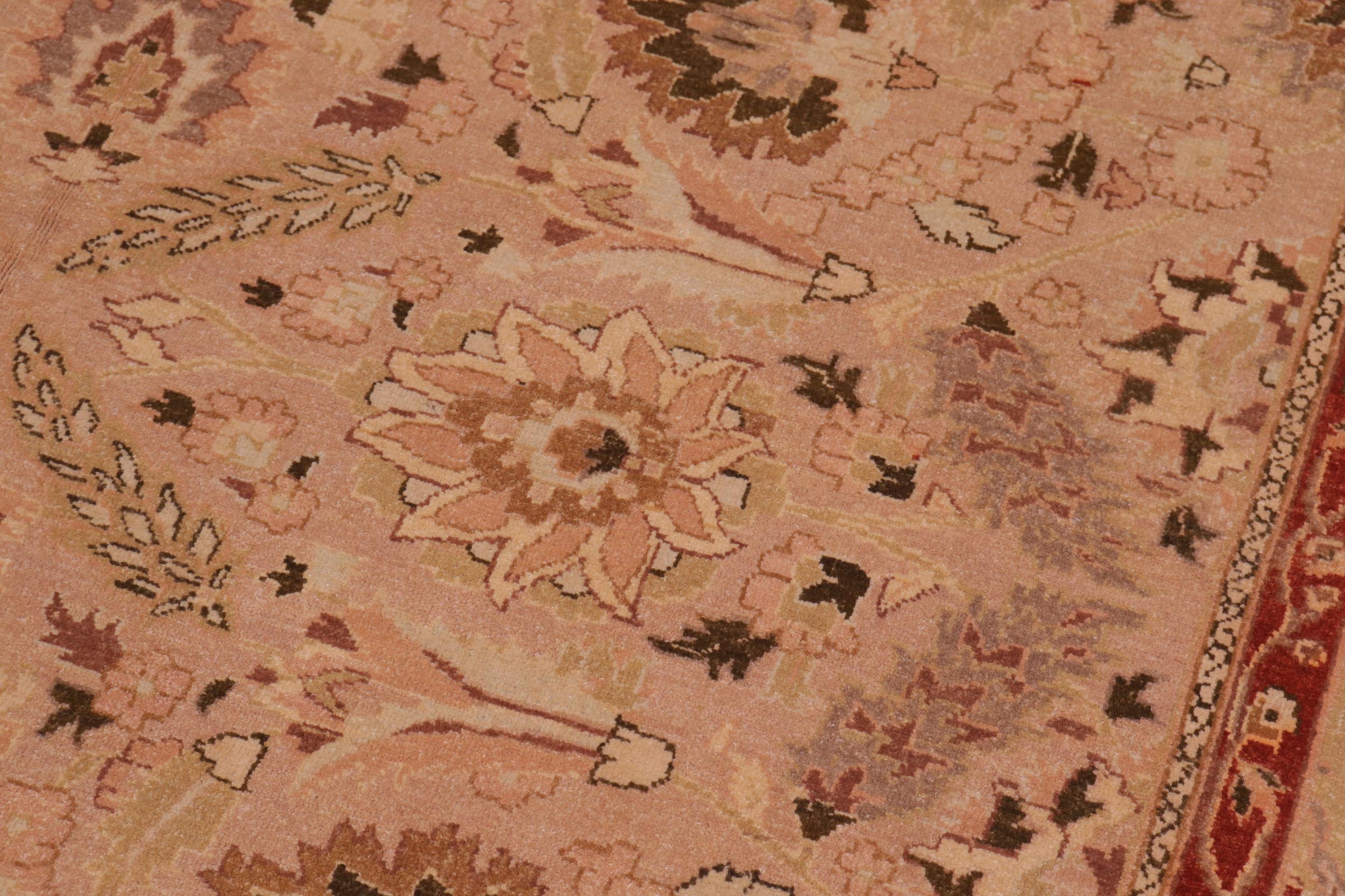 handmade Traditional Lahore Tan Lt. Green Hand Knotted RECTANGLE 100% WOOL area rug 6' x 9'