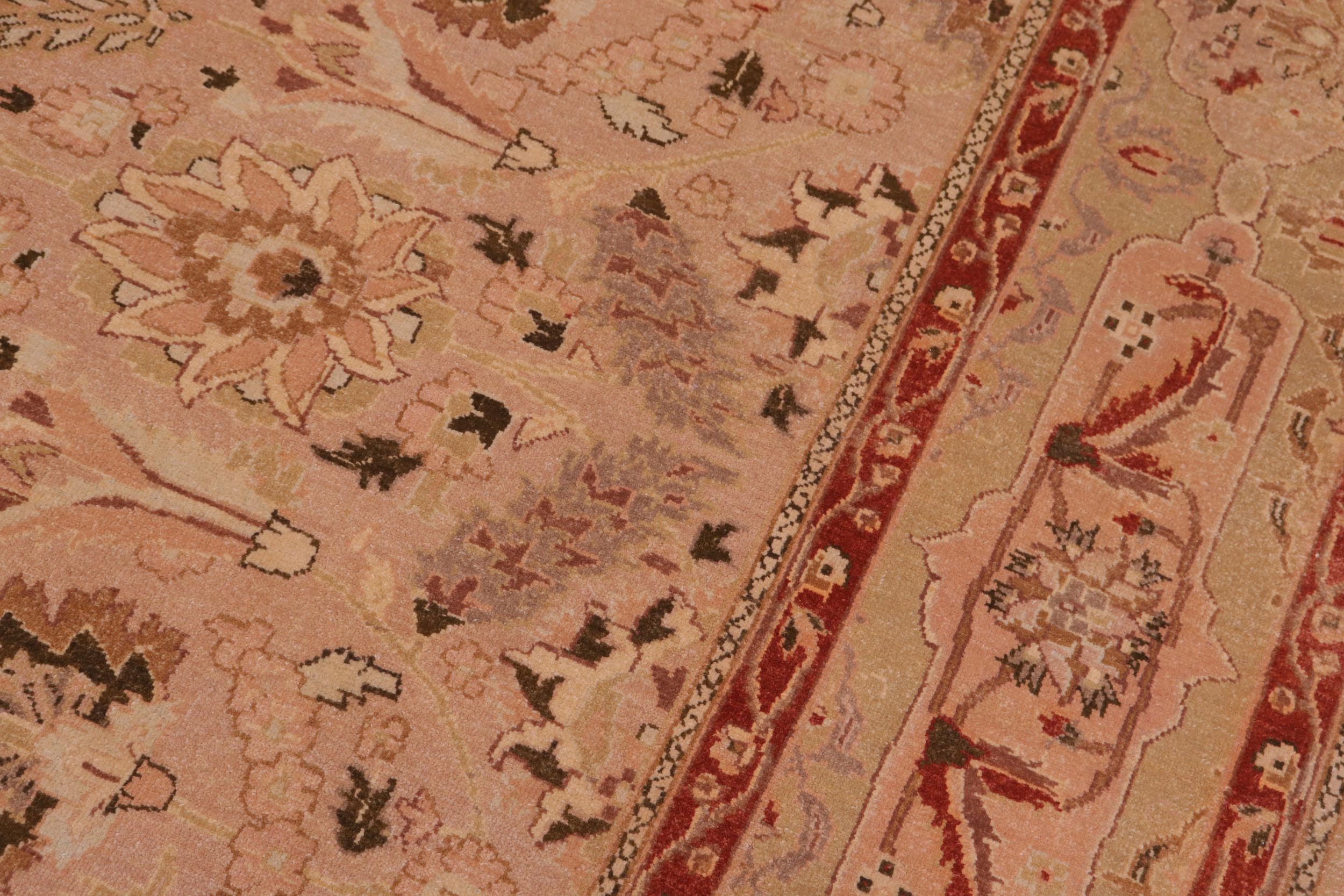handmade Traditional Lahore Tan Lt. Green Hand Knotted RECTANGLE 100% WOOL area rug 6' x 9'