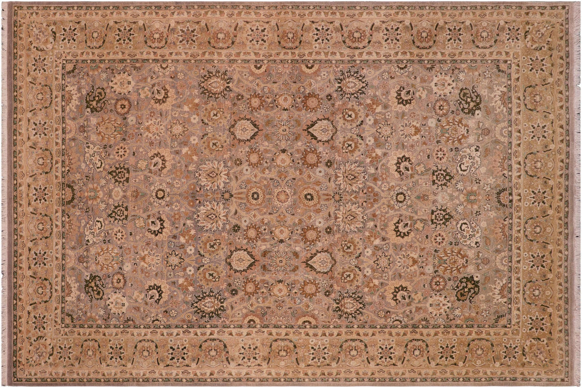 handmade Traditional Tabriz Gray Gold Hand Knotted RECTANGLE 100% WOOL area rug 6x9