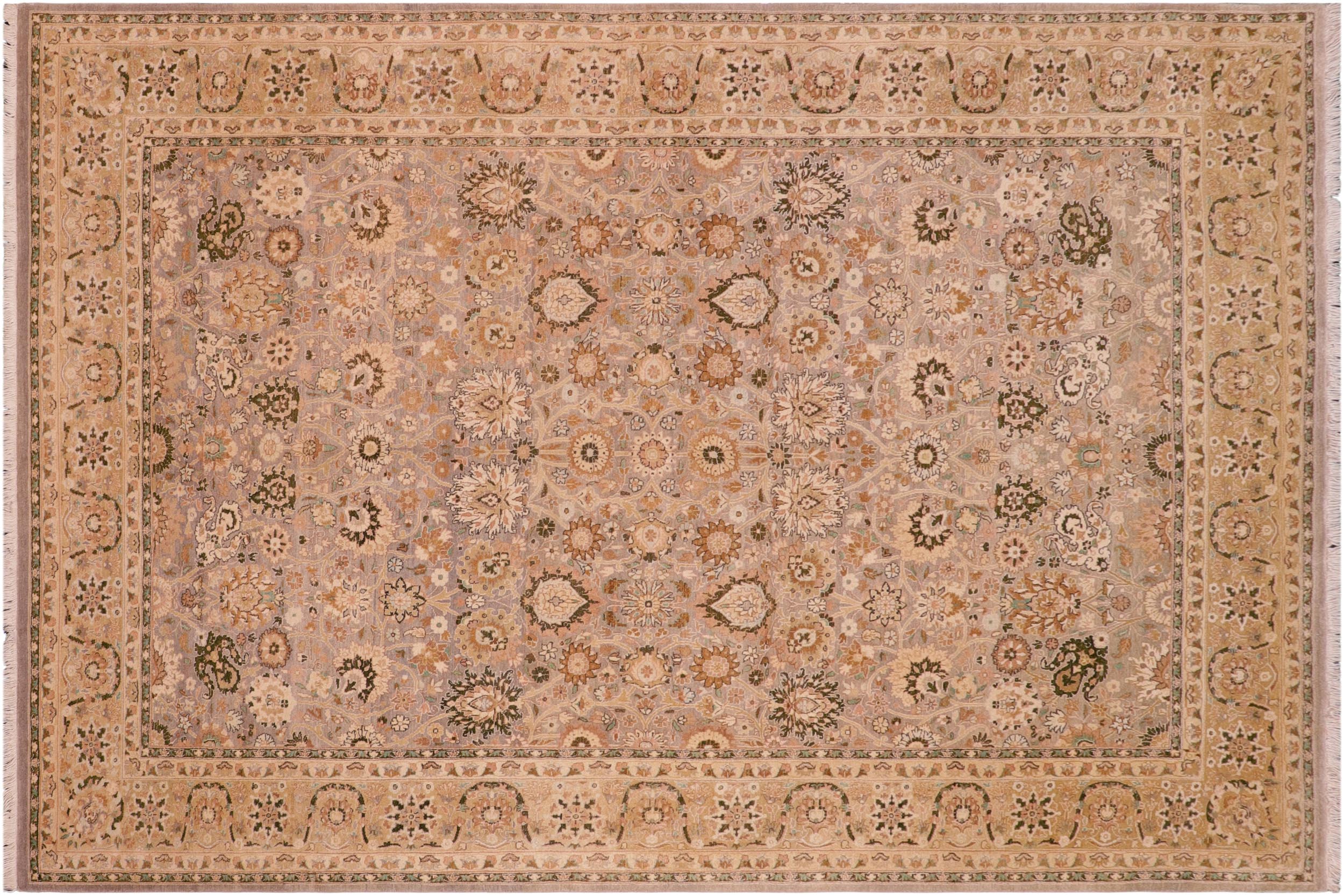 handmade Traditional Tabriz Gray Gold Hand Knotted RECTANGLE 100% WOOL area rug 6 x 9