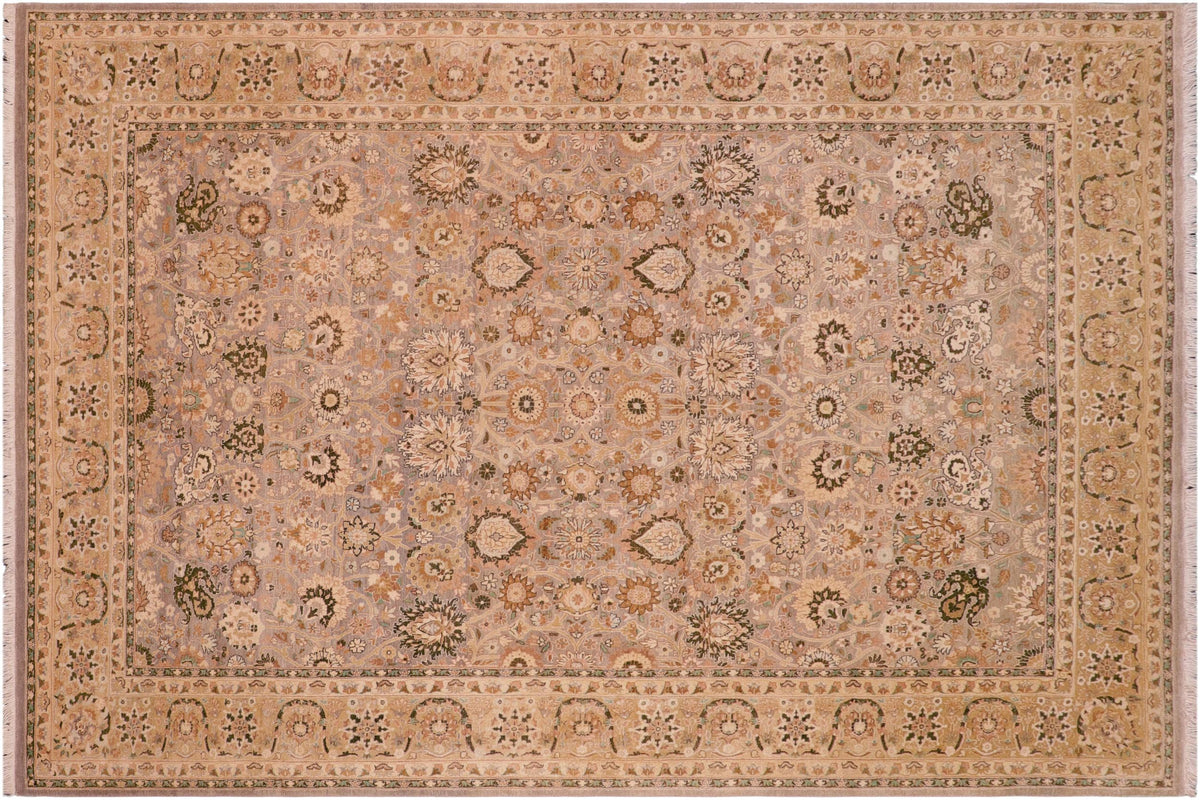 handmade Traditional Tabriz Gray Gold Hand Knotted RECTANGLE 100% WOOL area rug 6 x 9