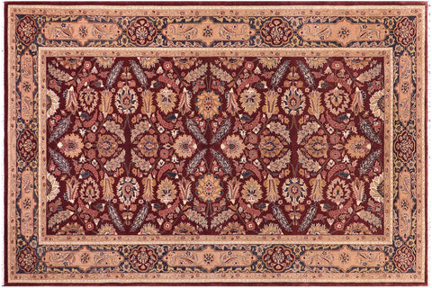 handmade Traditional Lahore Drk. Red Blue Hand Knotted RECTANGLE 100% WOOL area rug 6' x 9'