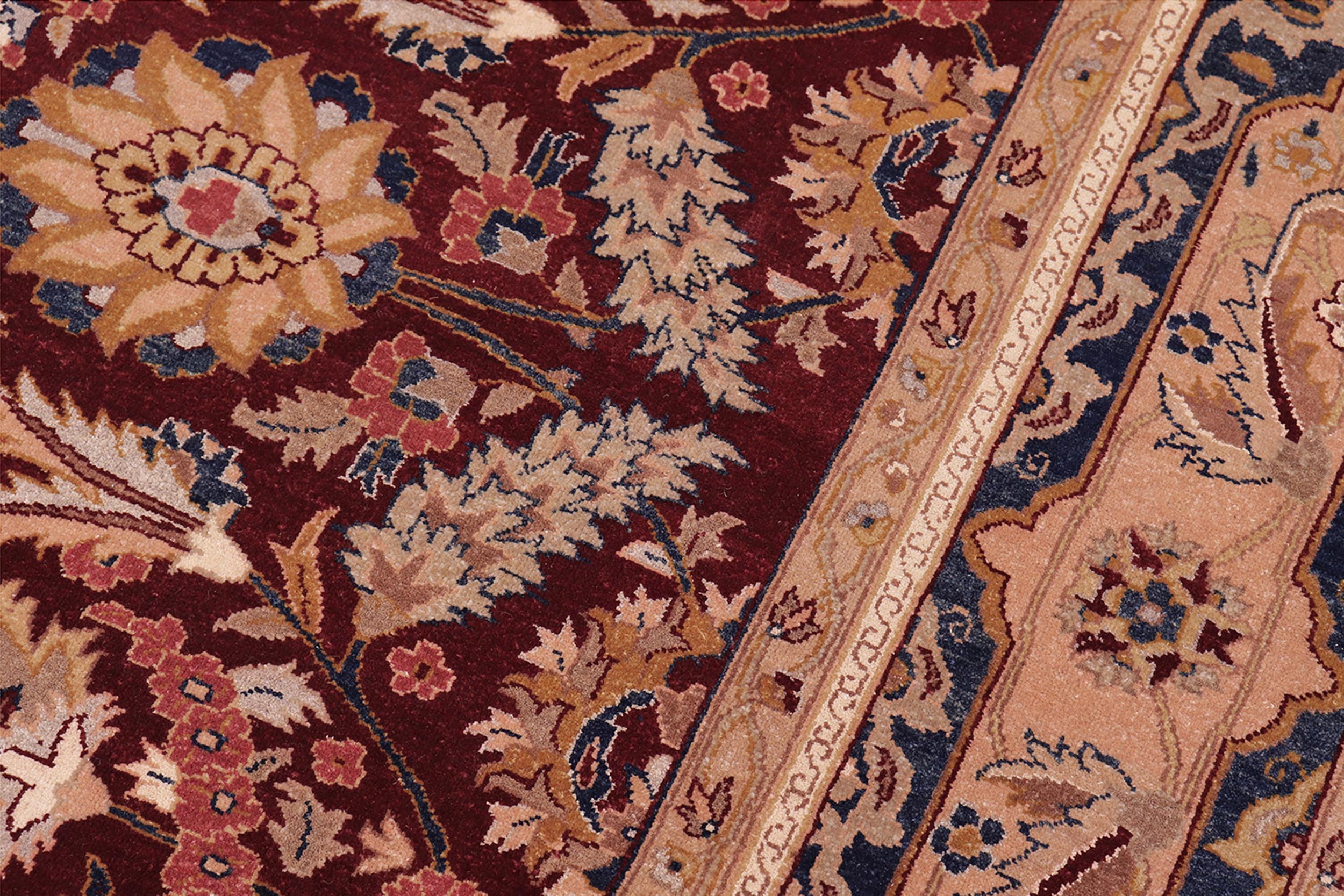 handmade Traditional Lahore Drk. Red Blue Hand Knotted RECTANGLE 100% WOOL area rug 6' x 9'