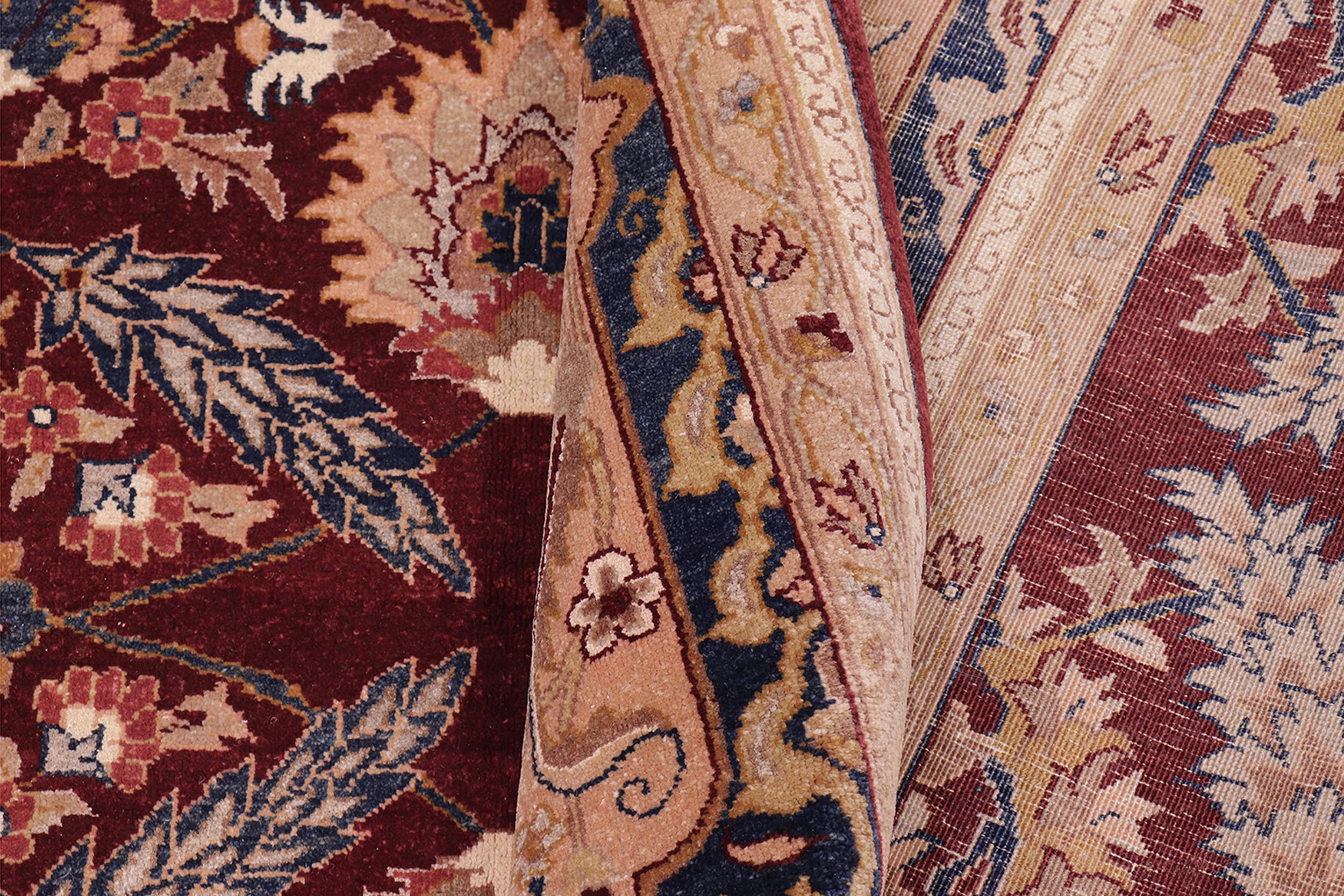 handmade Traditional Lahore Drk. Red Blue Hand Knotted RECTANGLE 100% WOOL area rug 6' x 9'