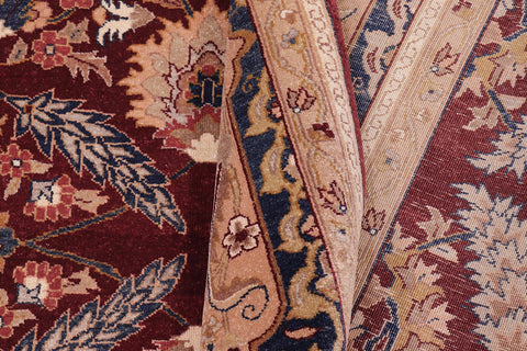 handmade Traditional Lahore Drk. Red Blue Hand Knotted RECTANGLE 100% WOOL area rug 6' x 9'