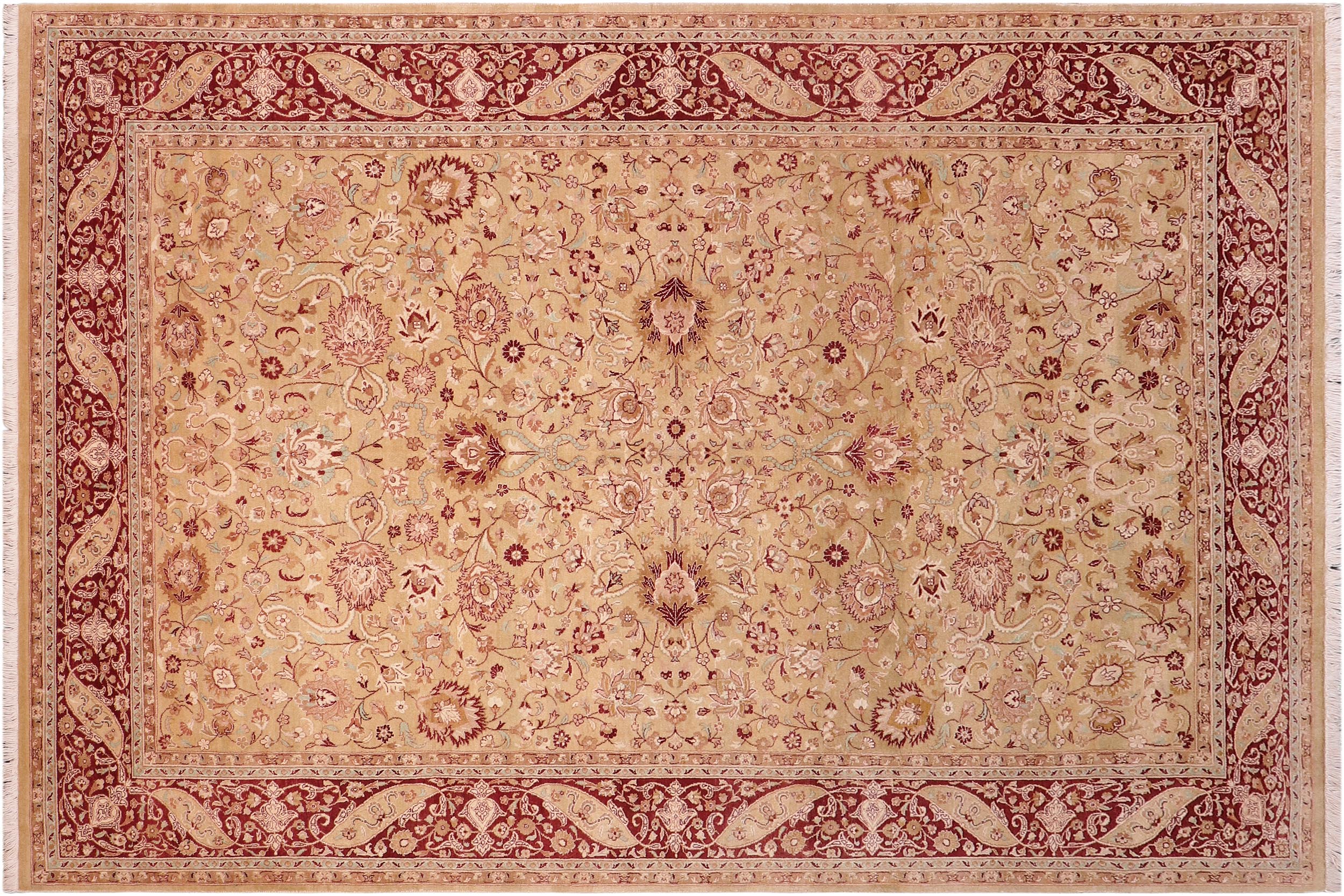 handmade Traditional Kashan Gold Aubergine Hand Knotted RECTANGLE 100% WOOL area rug 6 x 9