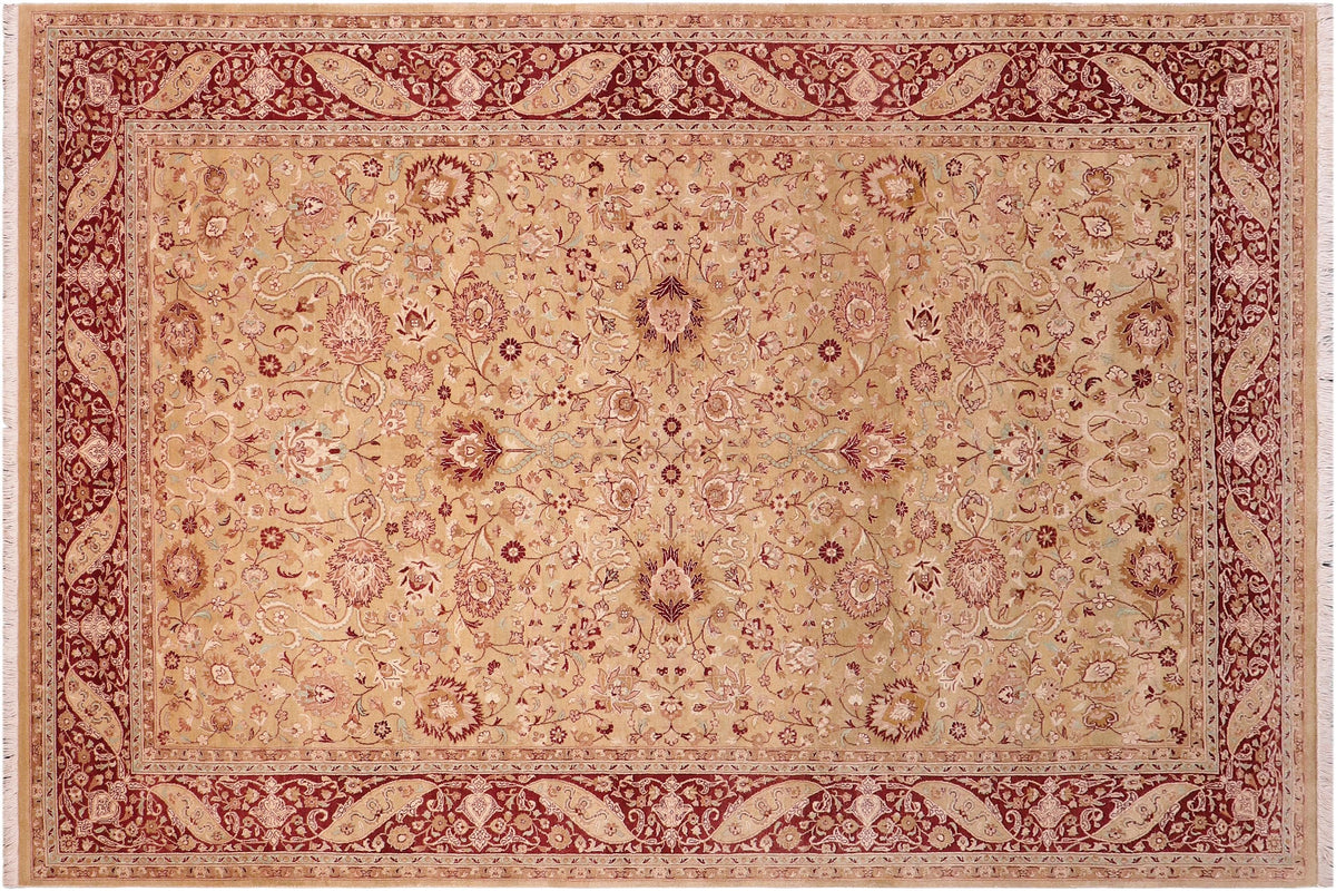 handmade Traditional Kashan Gold Aubergine Hand Knotted RECTANGLE 100% WOOL area rug 6 x 9