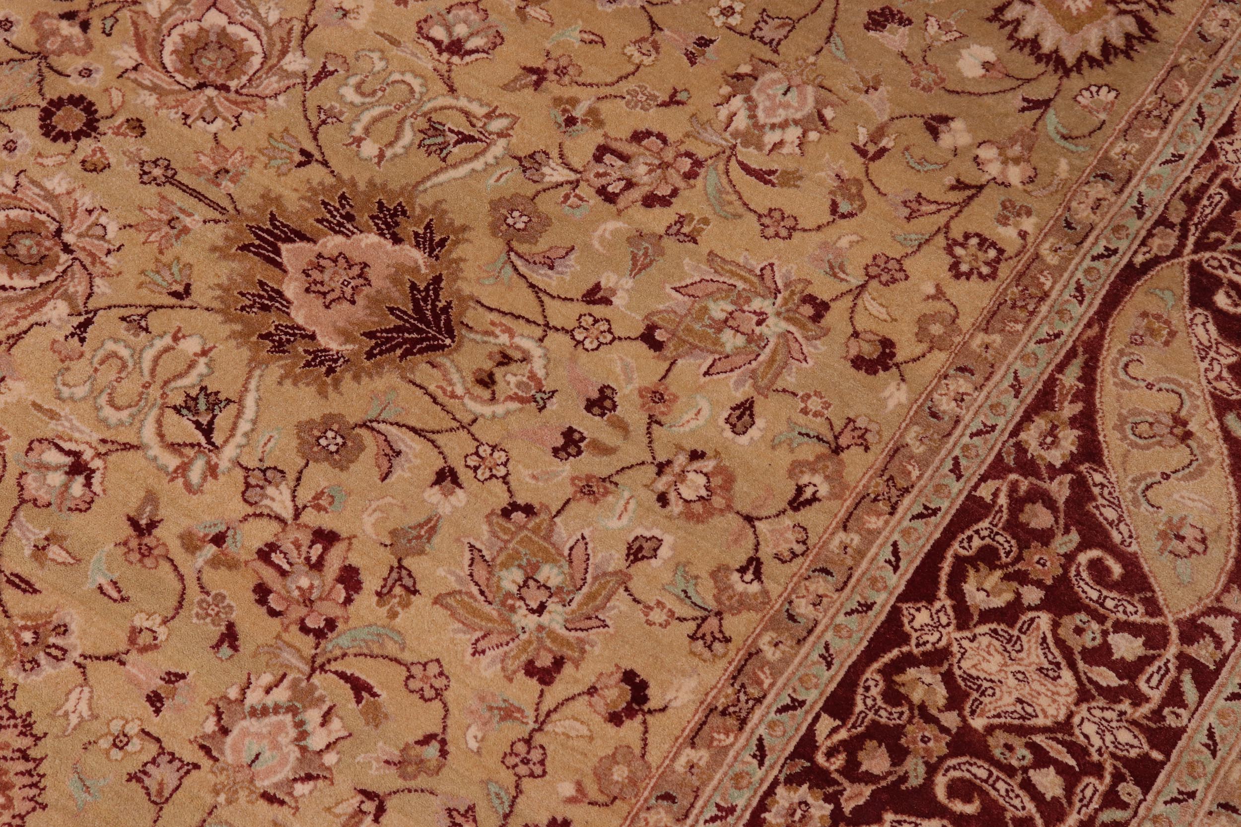 handmade Traditional Kashan Gold Aubergine Hand Knotted RECTANGLE 100% WOOL area rug 6 x 9