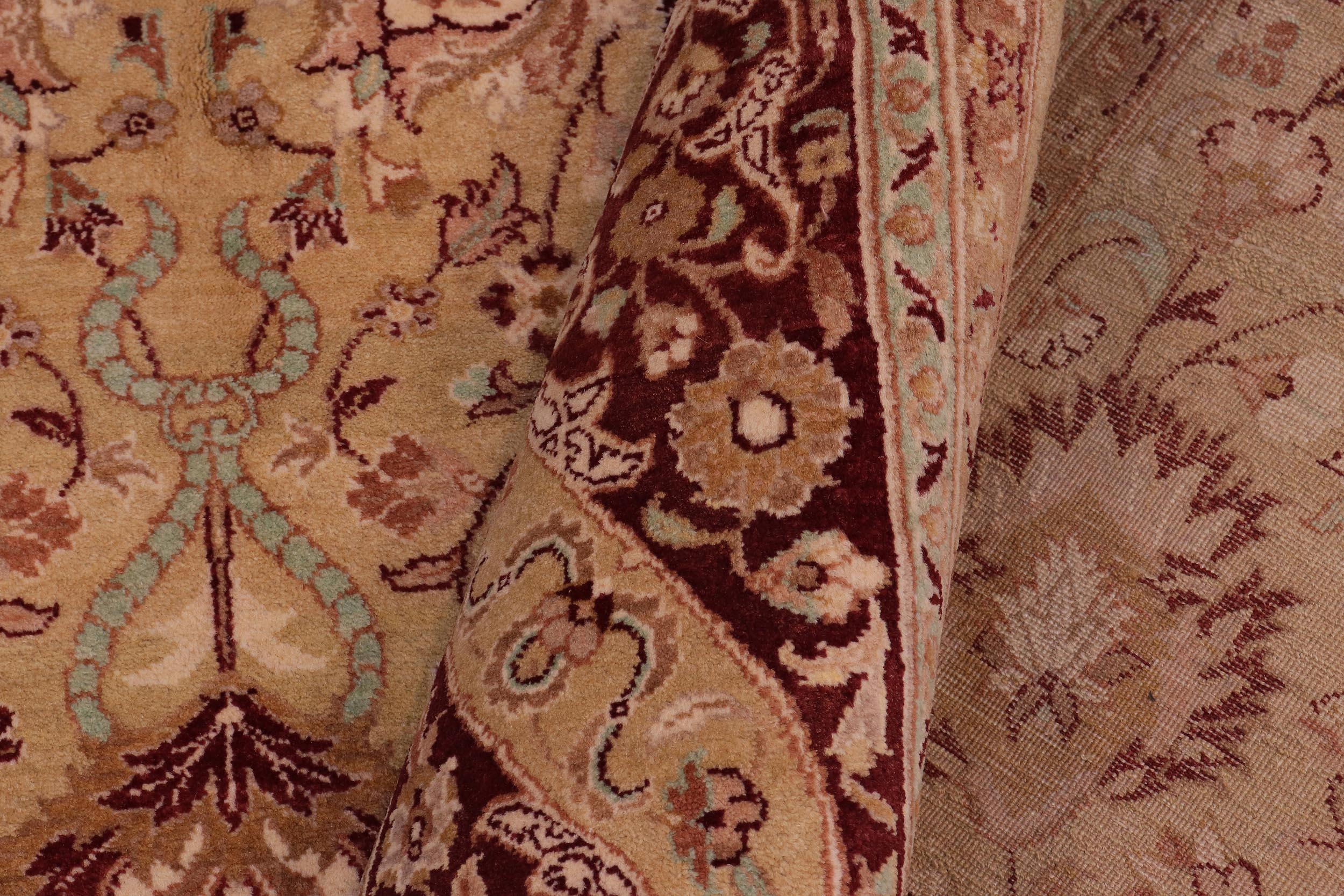 handmade Traditional Kashan Gold Aubergine Hand Knotted RECTANGLE 100% WOOL area rug 6 x 9