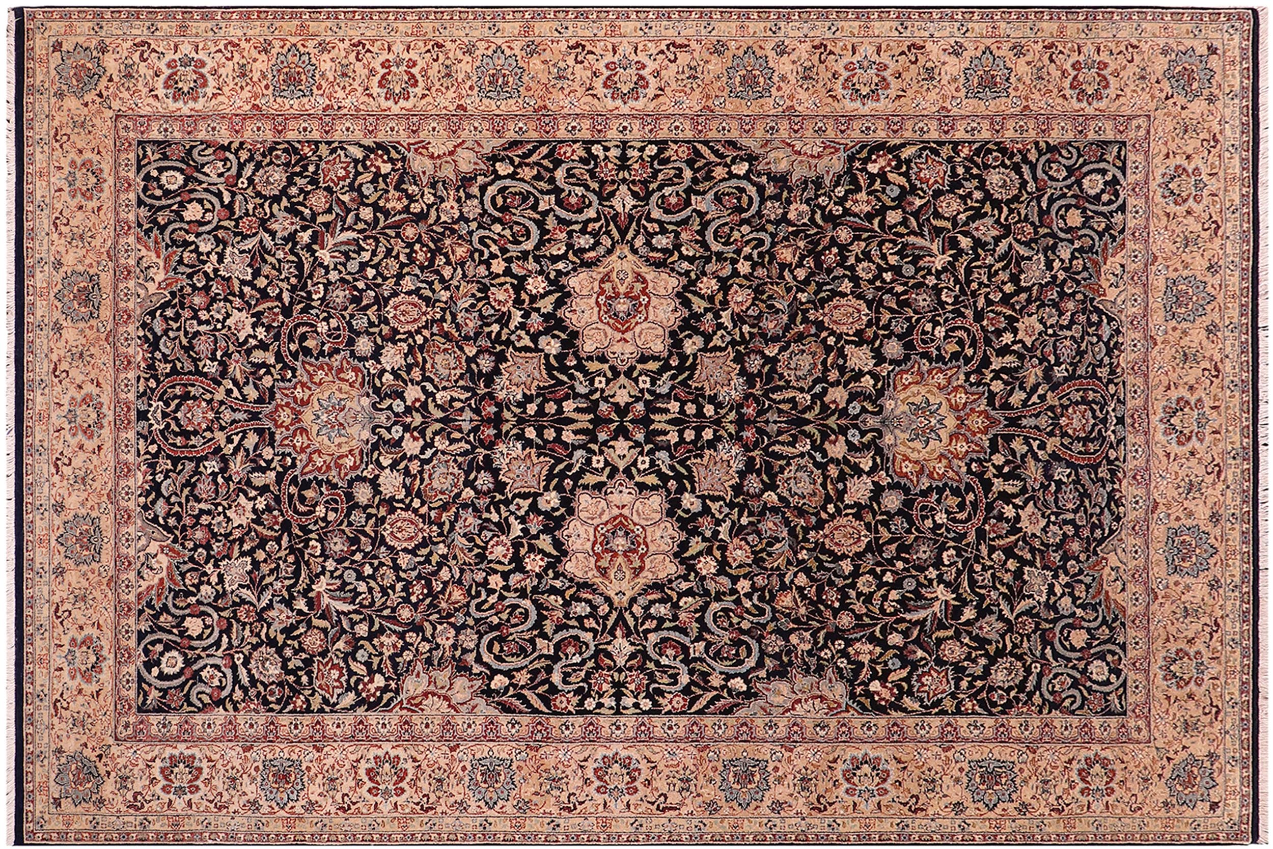 handmade Traditional Kashan Blue Tan Hand Knotted RECTANGLE 100% WOOL area rug 6 x 9