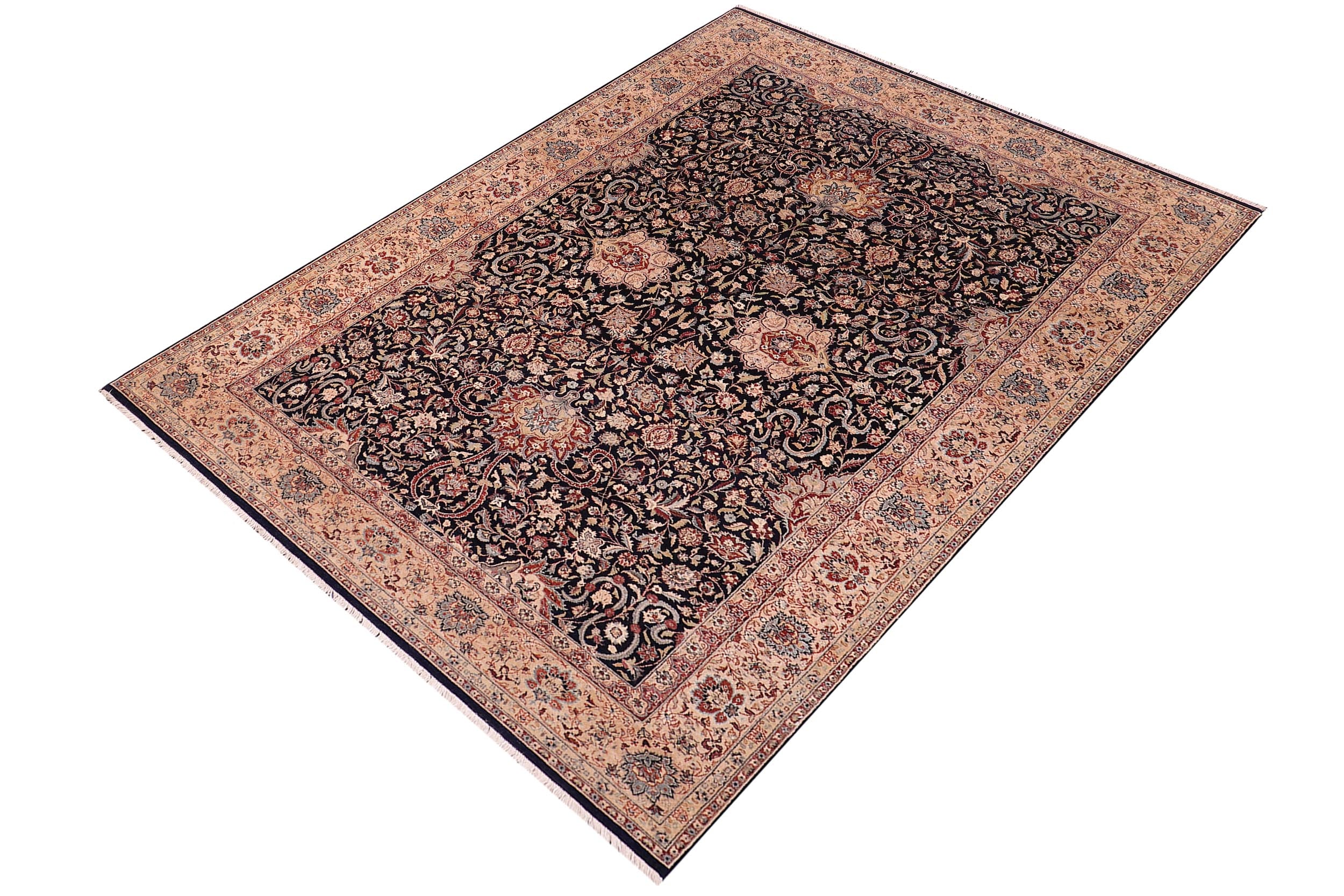 handmade Traditional Kashan Blue Tan Hand Knotted RECTANGLE 100% WOOL area rug 6 x 9