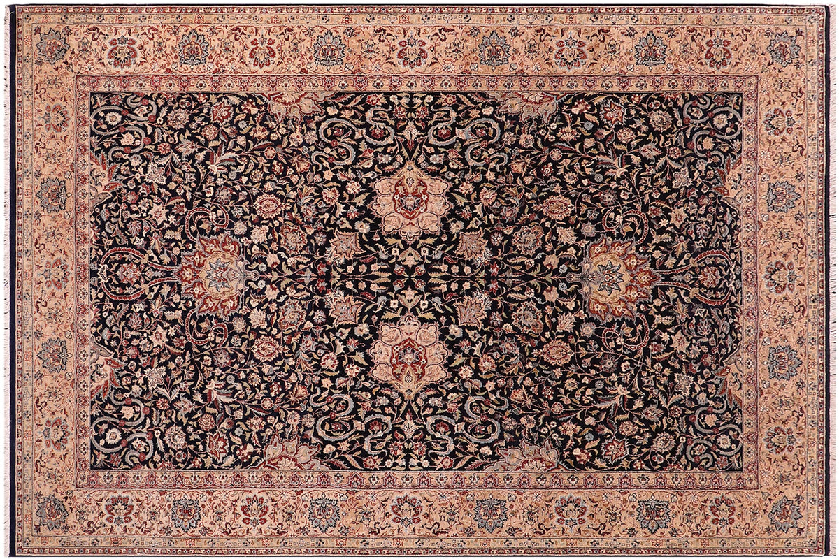 handmade Traditional Kashan Blue Tan Hand Knotted RECTANGLE 100% WOOL area rug 6 x 9