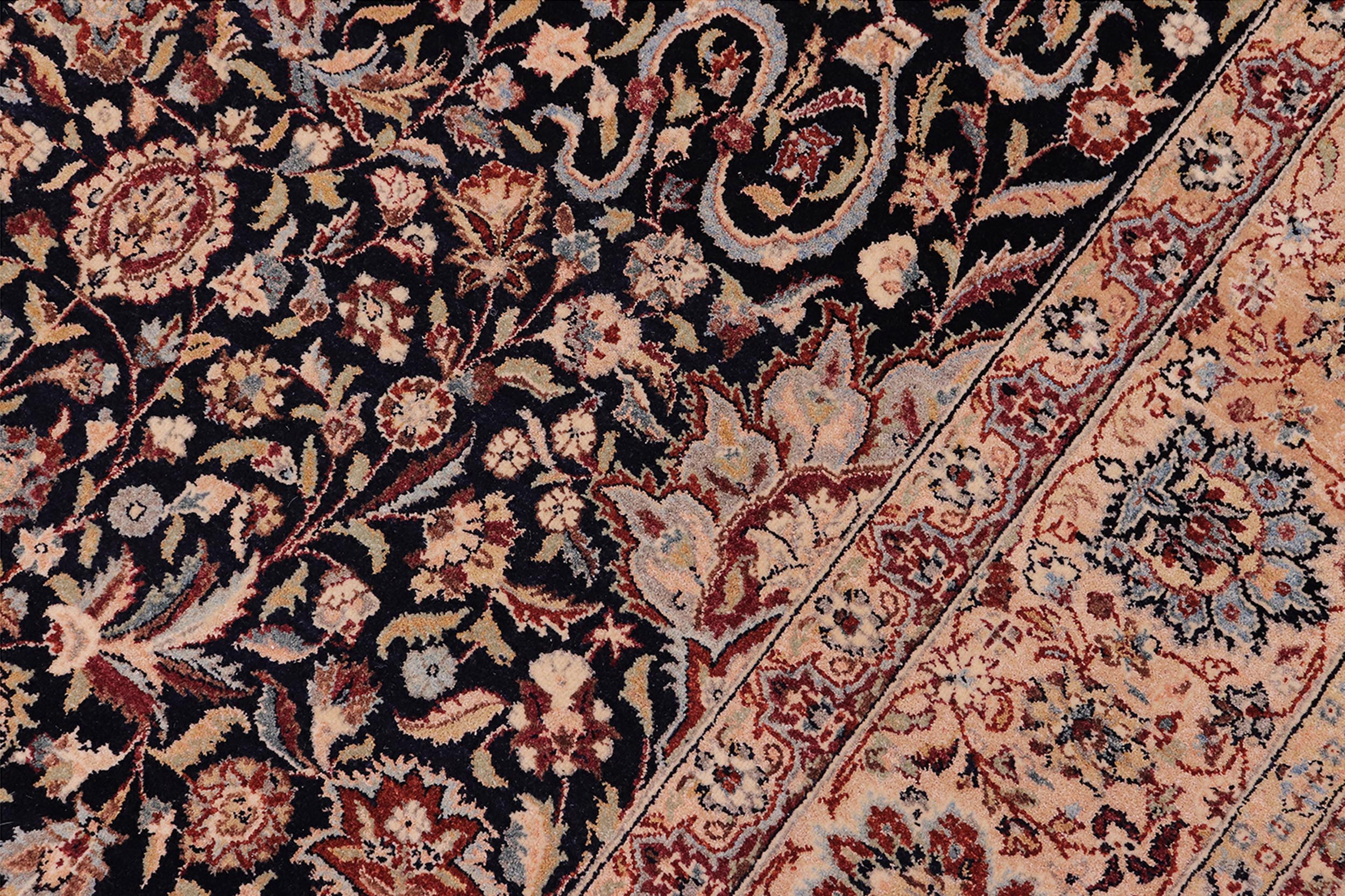 handmade Traditional Kashan Blue Tan Hand Knotted RECTANGLE 100% WOOL area rug 6 x 9