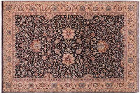 handmade Traditional Kashan Blue Tan Hand Knotted RECTANGLE 100% WOOL area rug 6 x 9