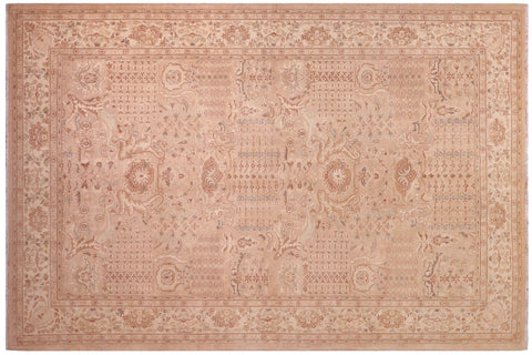 handmade Traditional Lahore Tan Ivory Hand Knotted RECTANGLE 100% WOOL area rug 6' x 9'