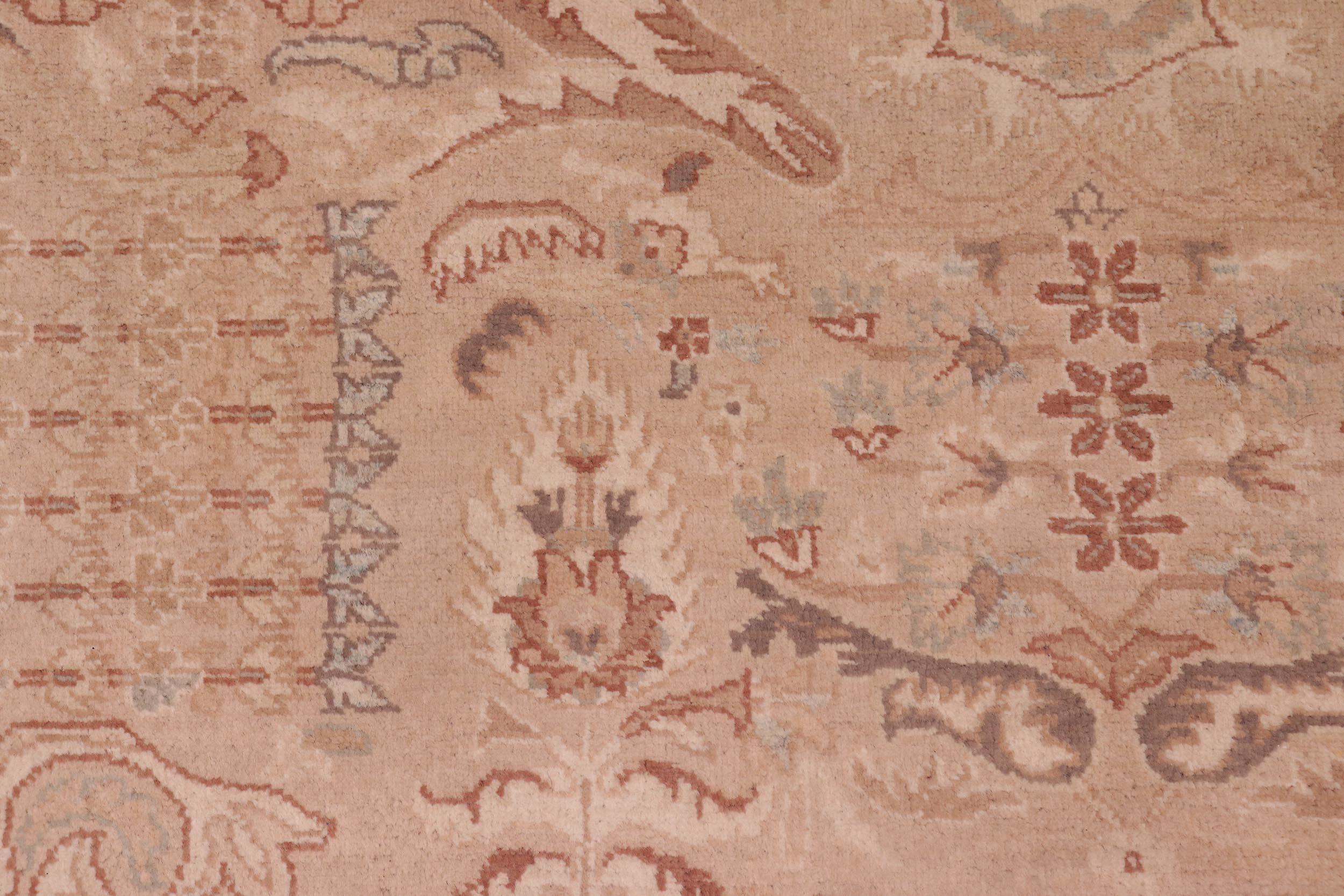 handmade Traditional Lahore Tan Ivory Hand Knotted RECTANGLE 100% WOOL area rug 6' x 9'