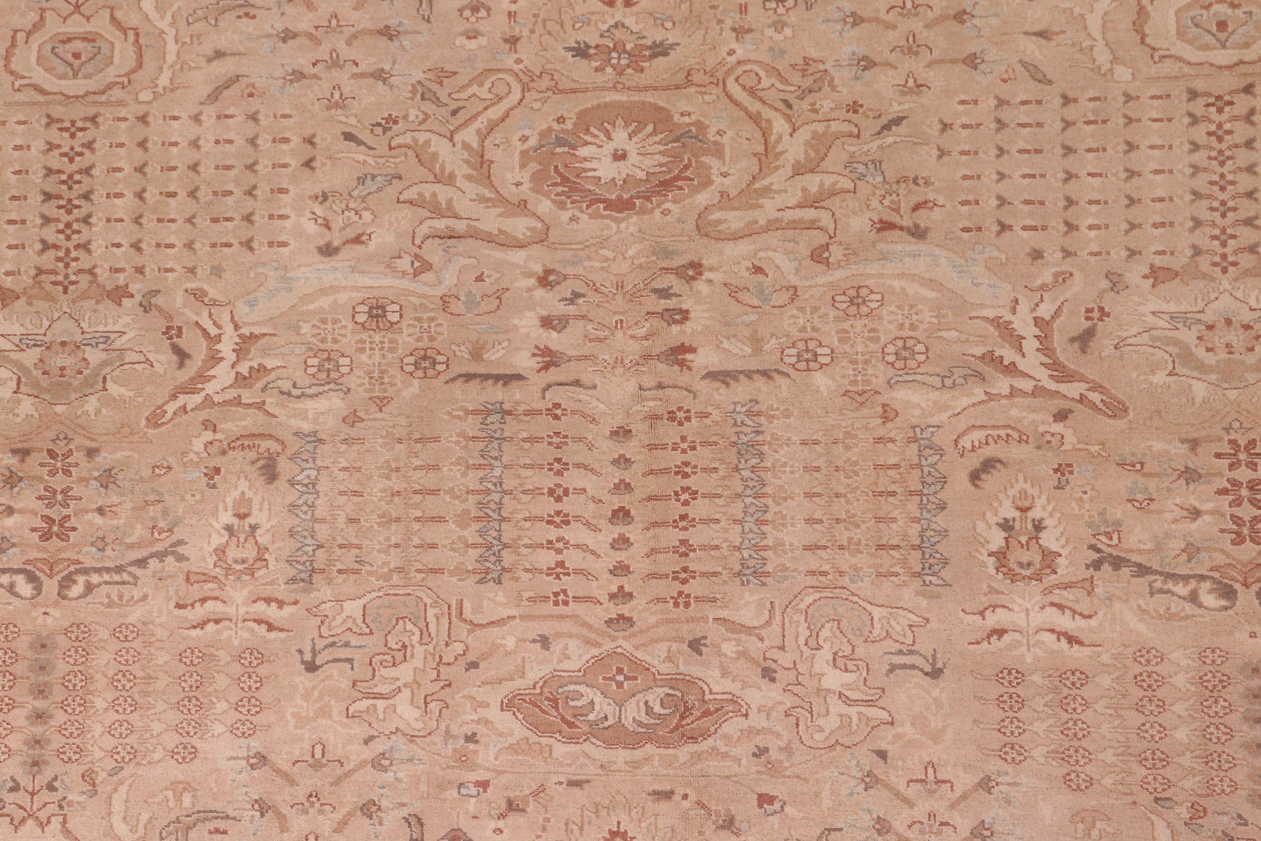 handmade Traditional Lahore Tan Ivory Hand Knotted RECTANGLE 100% WOOL area rug 6' x 9'