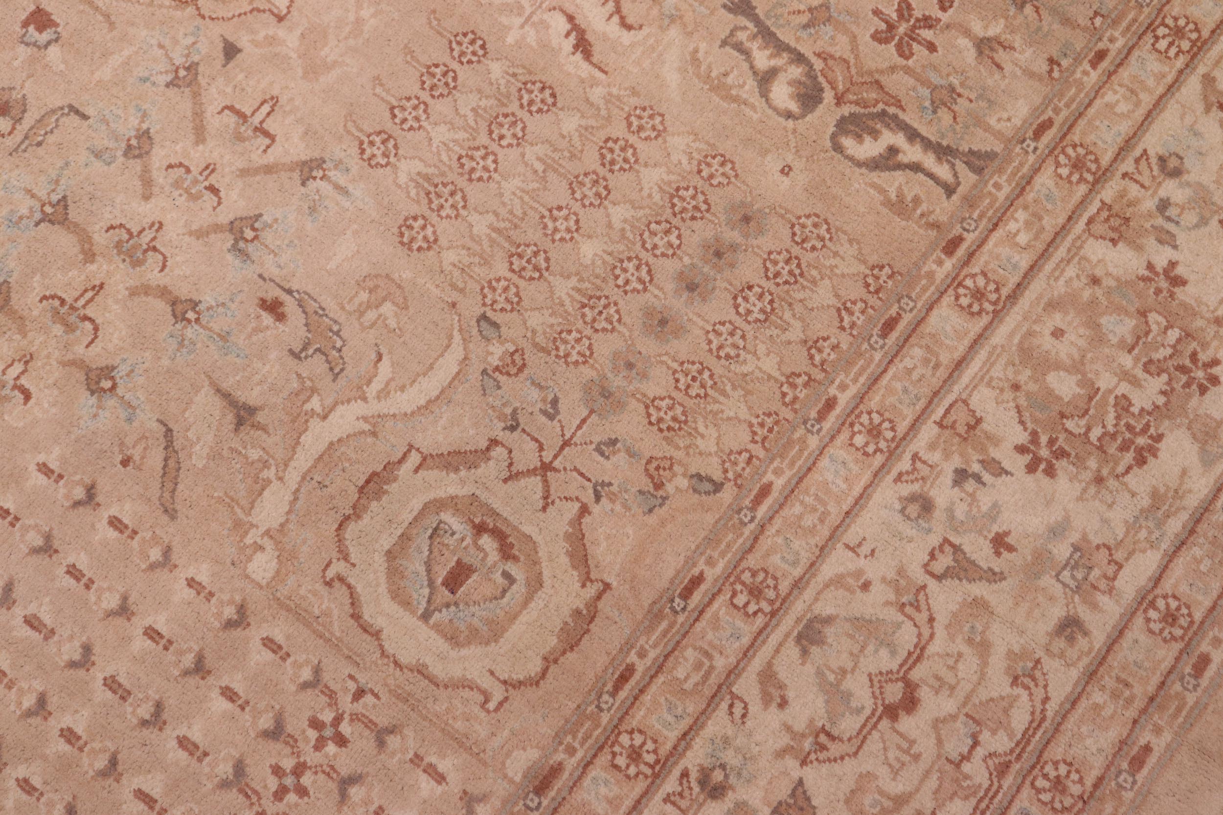 handmade Traditional Lahore Tan Ivory Hand Knotted RECTANGLE 100% WOOL area rug 6' x 9'