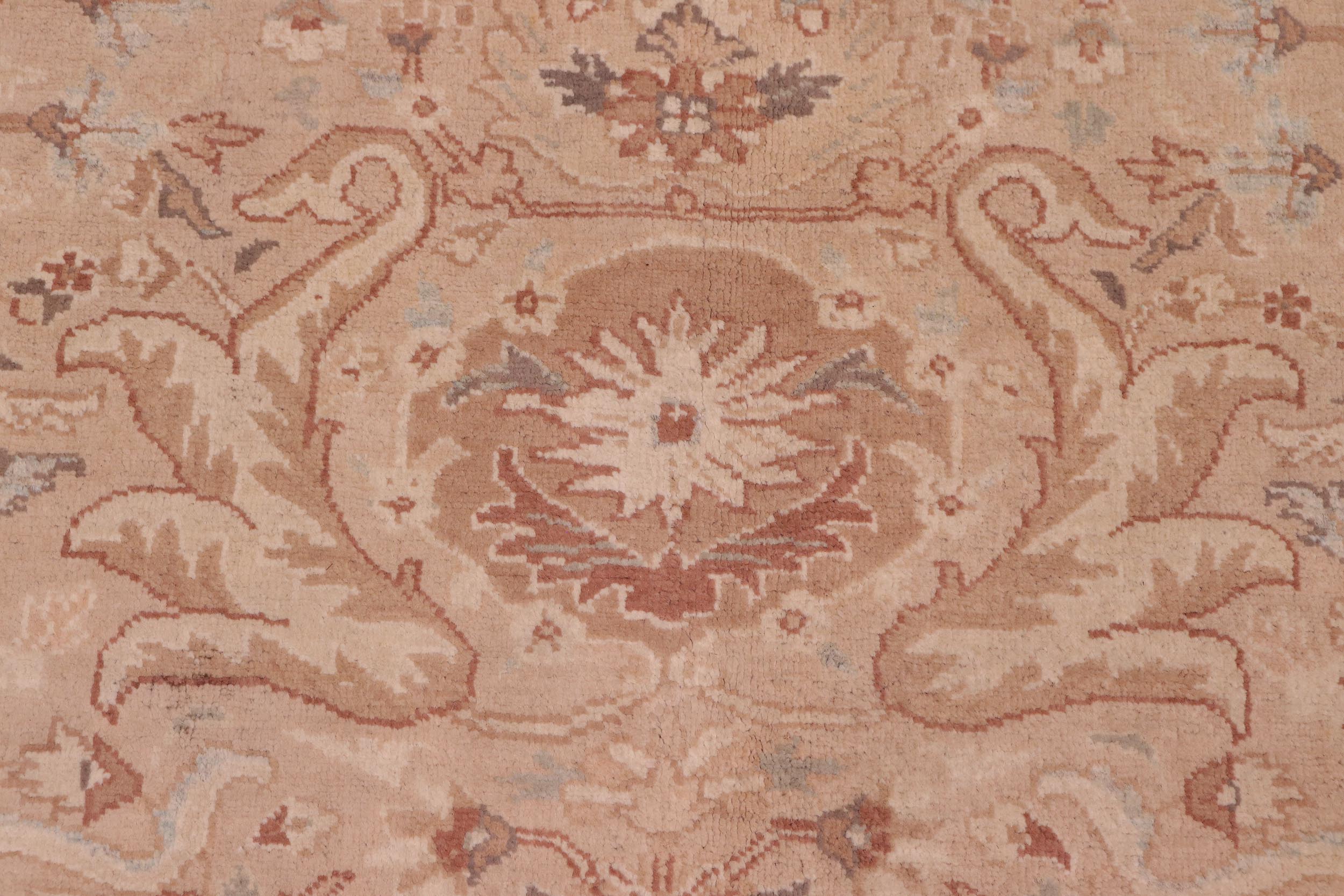 handmade Traditional Lahore Tan Ivory Hand Knotted RECTANGLE 100% WOOL area rug 6' x 9'