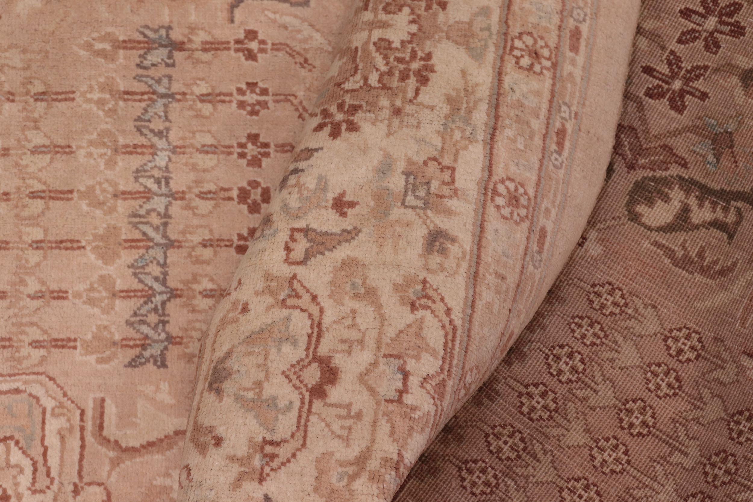 handmade Traditional Lahore Tan Ivory Hand Knotted RECTANGLE 100% WOOL area rug 6' x 9'