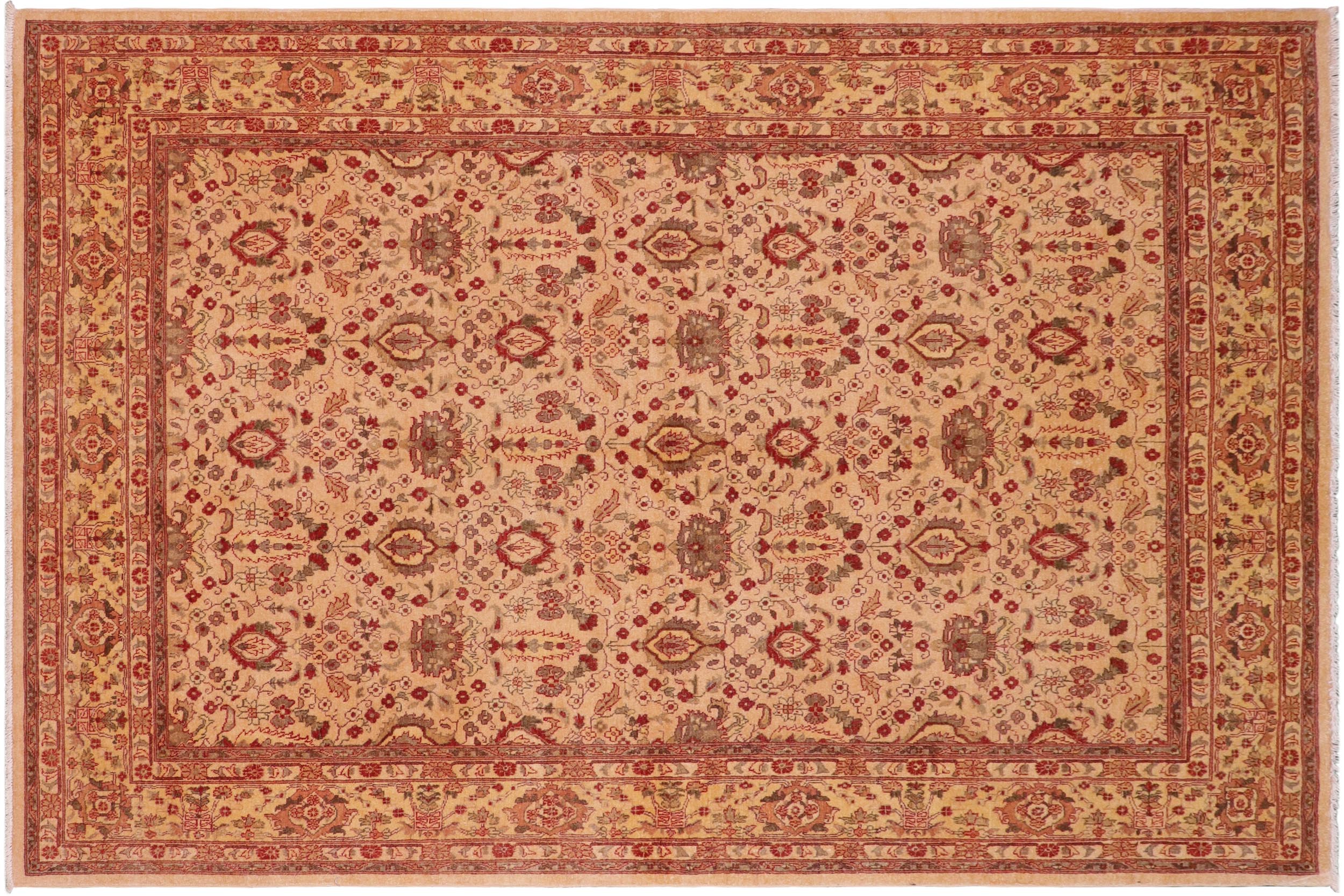 handmade Transitional Lahore Tan Gold Hand Knotted RECTANGLE 100% WOOL area rug 6' x 9'