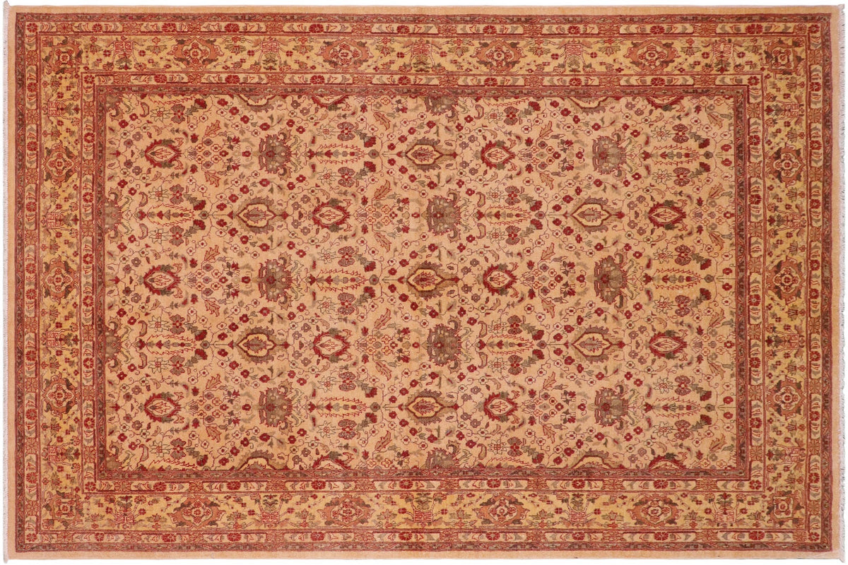handmade Transitional Lahore Tan Gold Hand Knotted RECTANGLE 100% WOOL area rug 6' x 9'