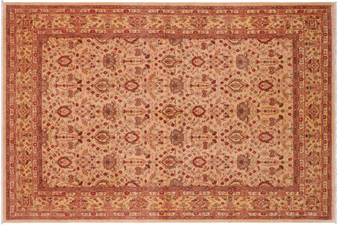 handmade Transitional Lahore Tan Gold Hand Knotted RECTANGLE 100% WOOL area rug 6' x 9'