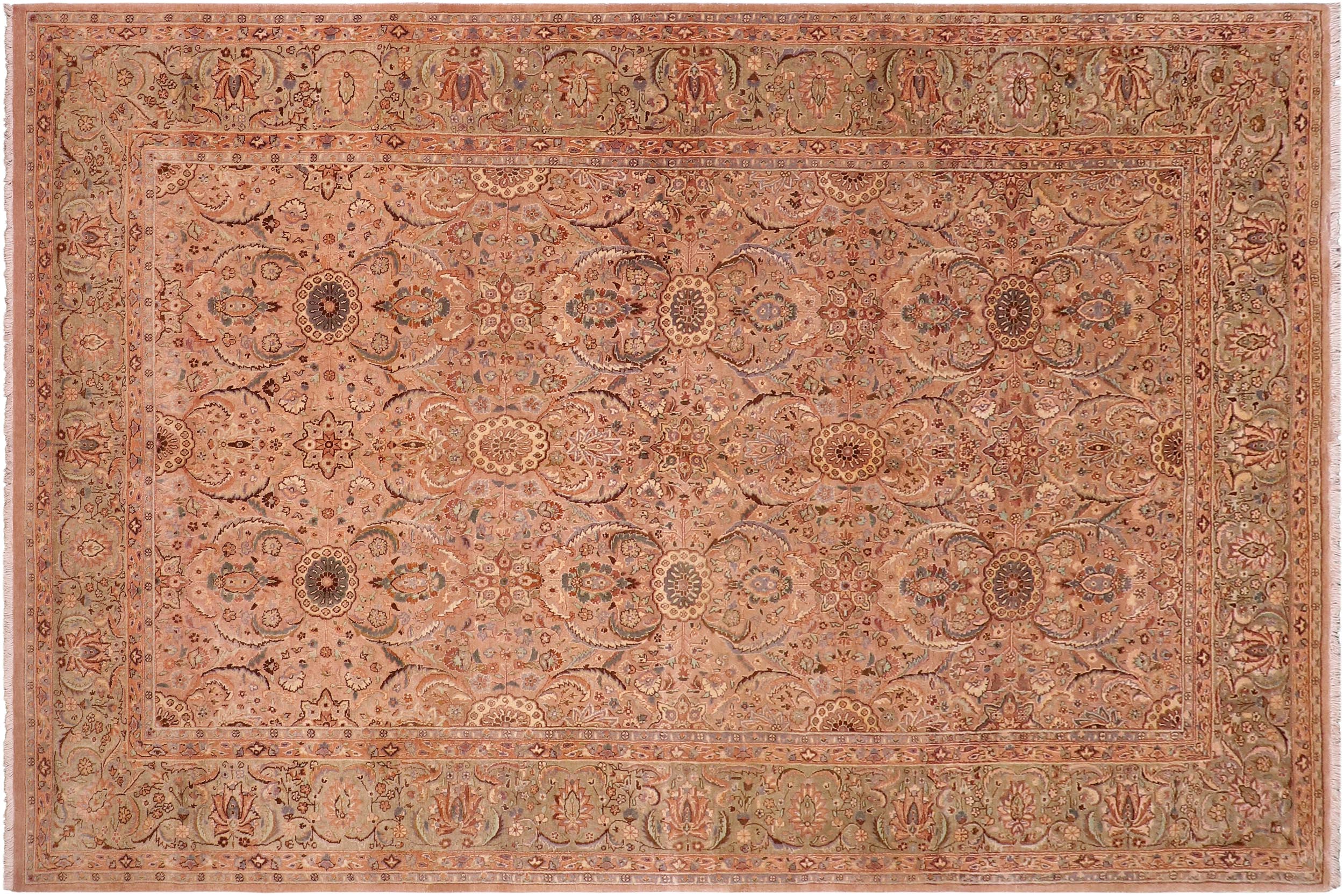 handmade Transitional Qaseem Bond Tan Lt. Green Hand Knotted RECTANGLE 100% WOOL area rug 6 x 9