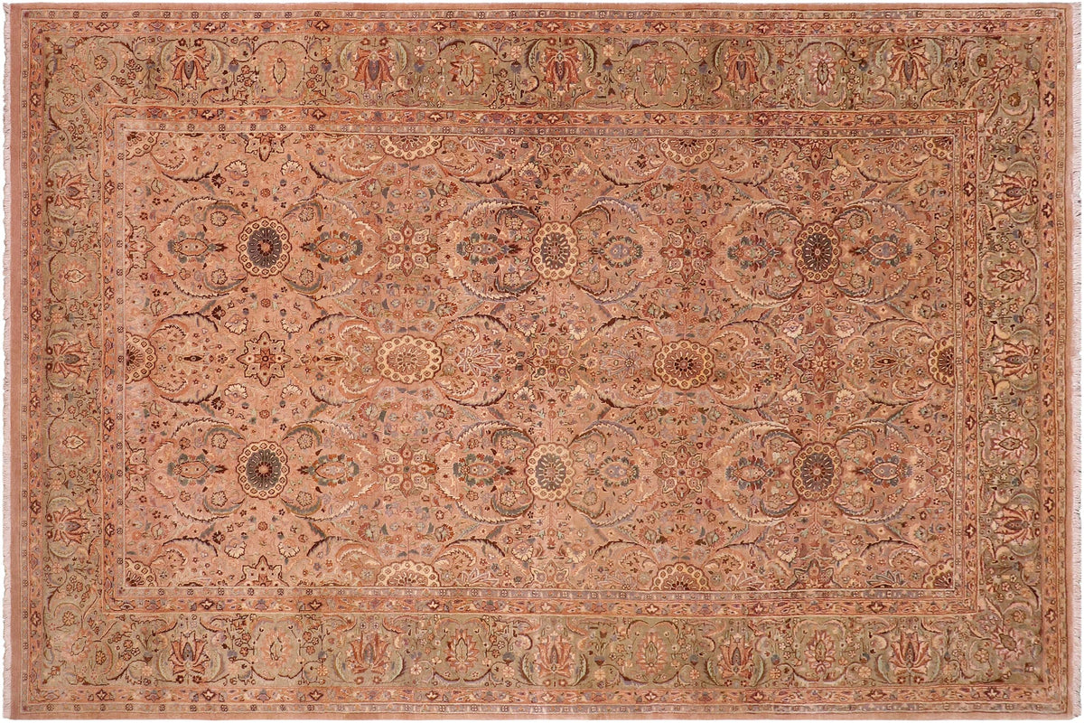 handmade Transitional Qaseem Bond Tan Lt. Green Hand Knotted RECTANGLE 100% WOOL area rug 6 x 9