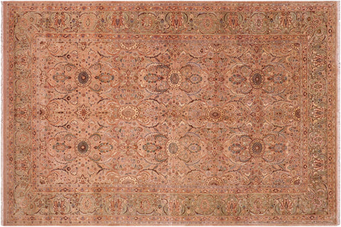 handmade Transitional Qaseem Bond Tan Lt. Green Hand Knotted RECTANGLE 100% WOOL area rug 6 x 9